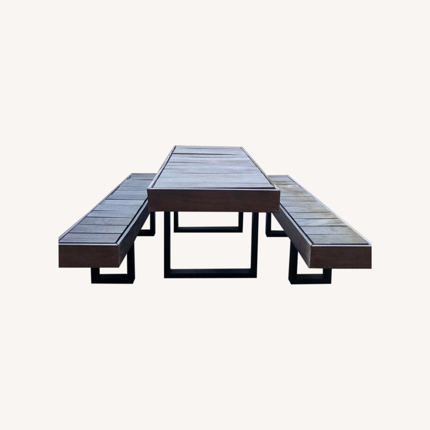 Custom Brazilian Teak Outdoor Table and Benches AptDeco