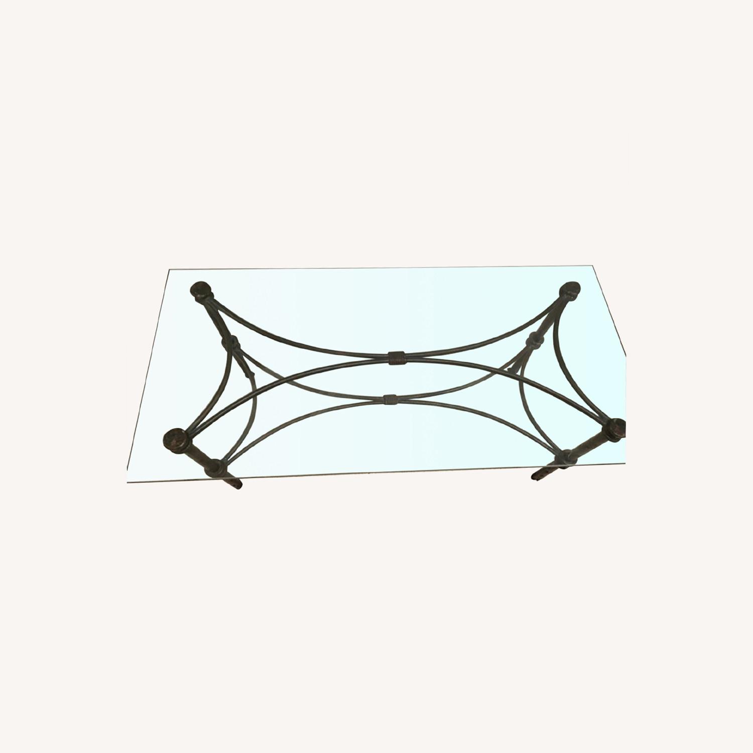 Glass Top Coffee Table with Hammered Metal Legs - image-0