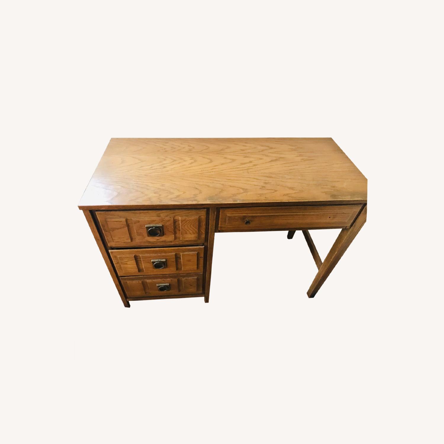 Vintage Oak Student Desk & Windsor Hoop Back Chair AptDeco