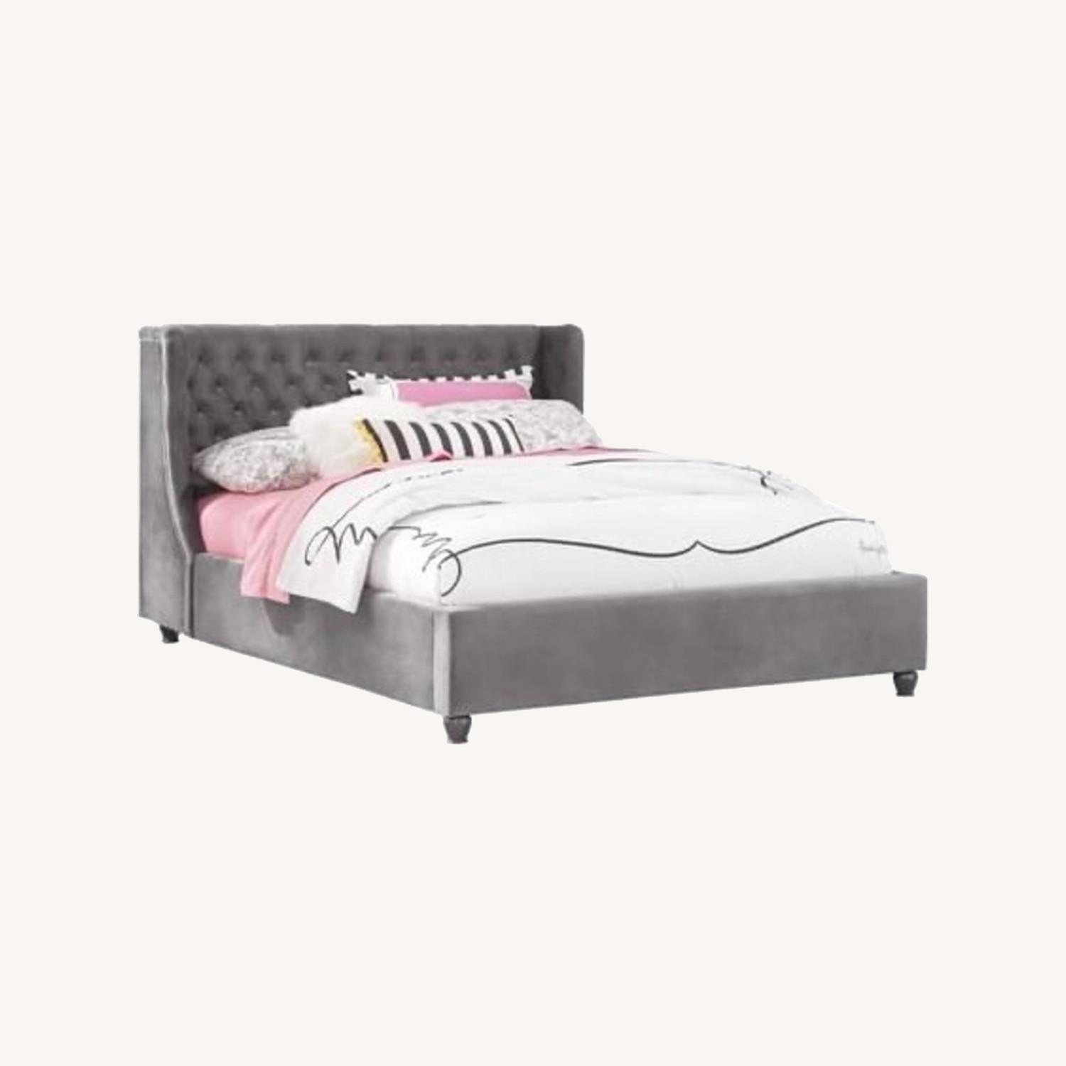 Gray Wingback Full Bed Frame AptDeco