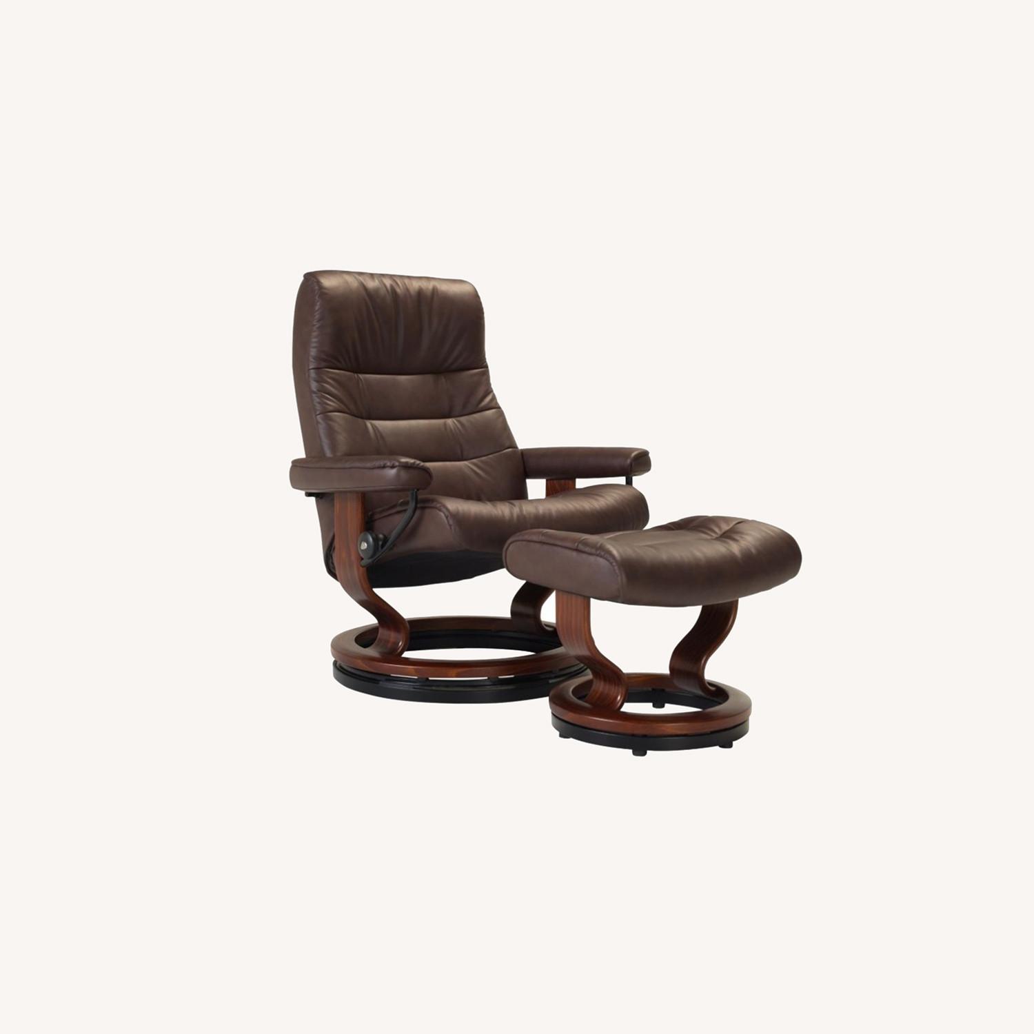 Raymour & Flanigan Leather Reclining Chair and Ottoman - image-0