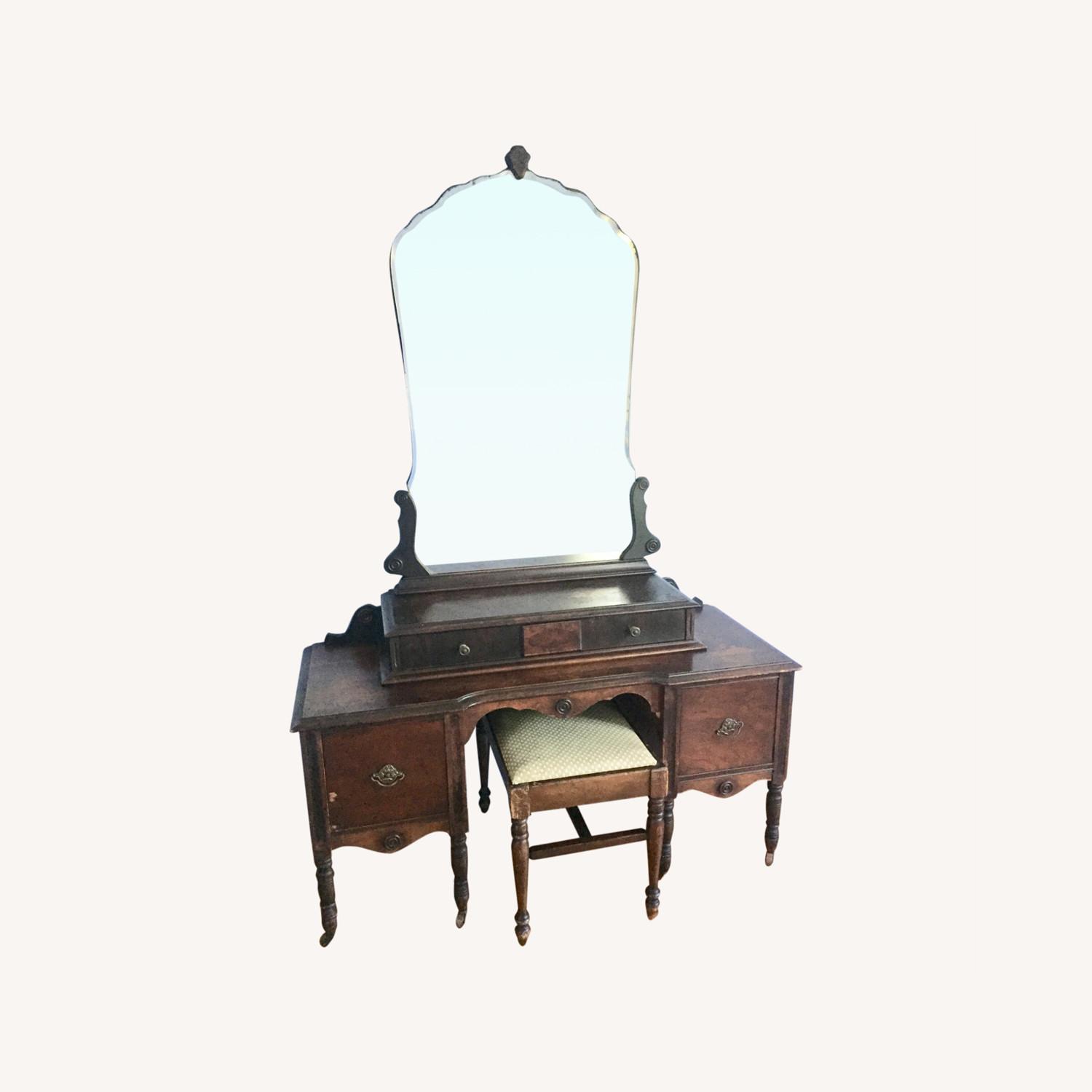 Antique Vanity with Mirror and Stool - image-0