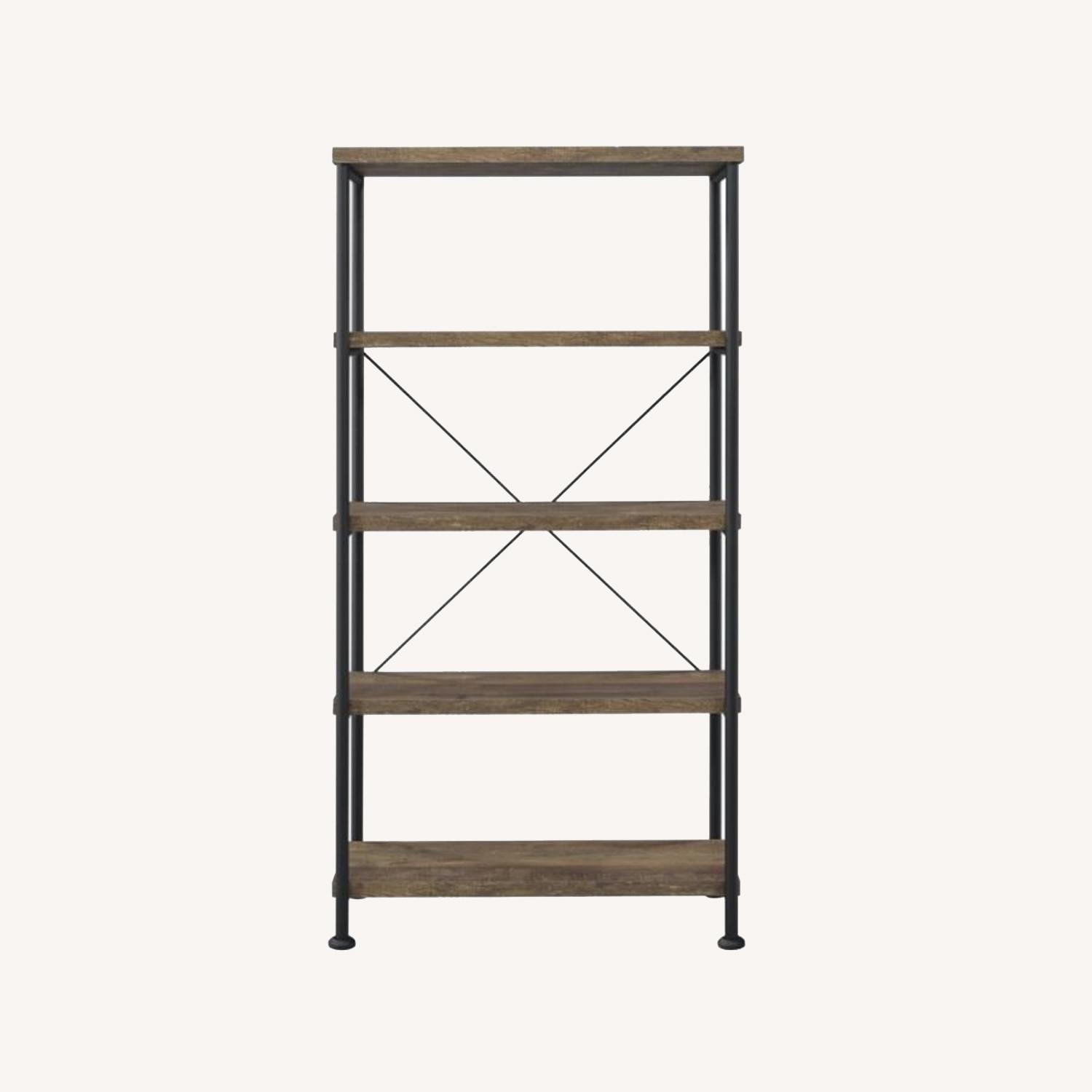 Bookcase In Rustic Oak Wood & Black Metal Finish AptDeco