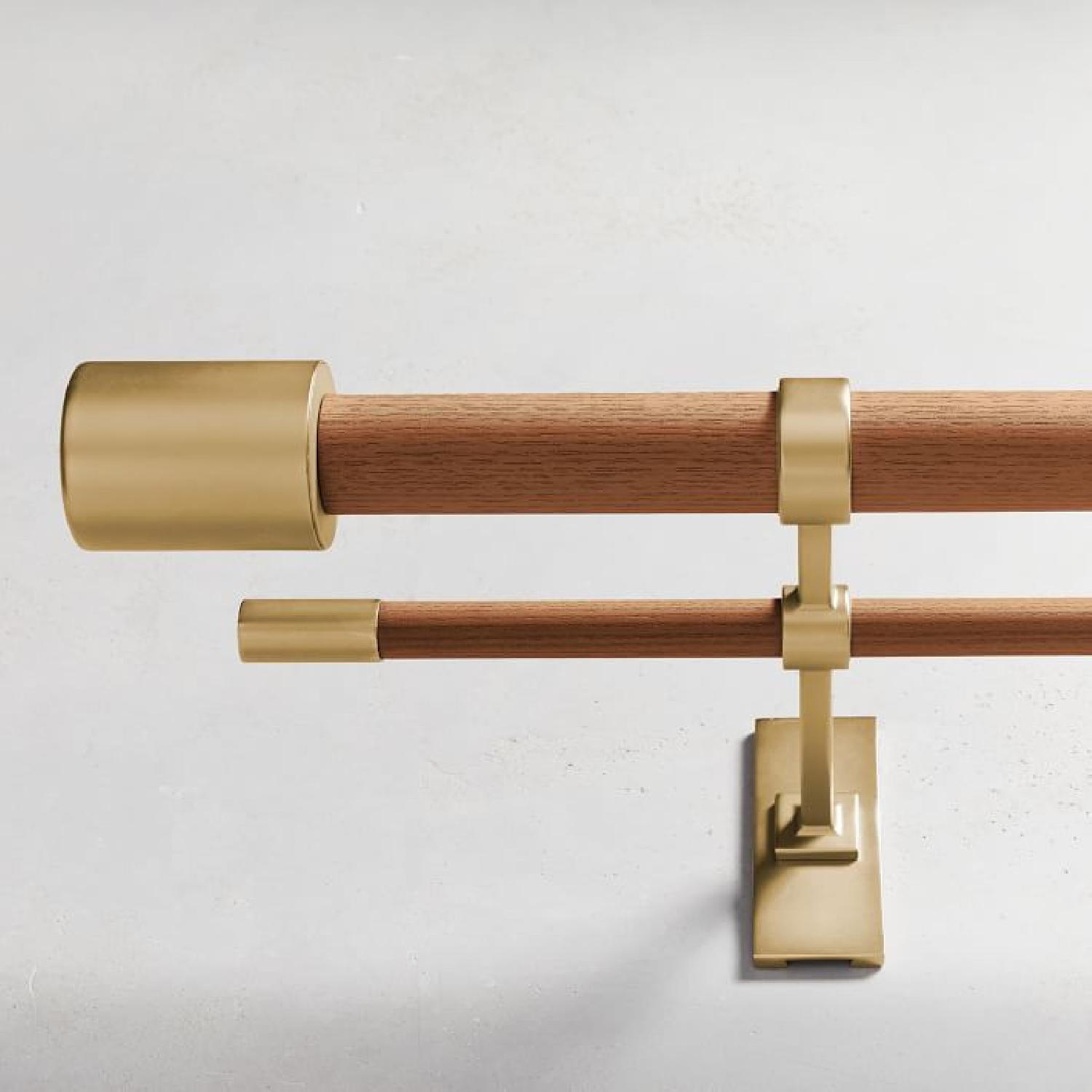 West Elm Mid-Century Double Curtain Rod Wood/Brass - image-4