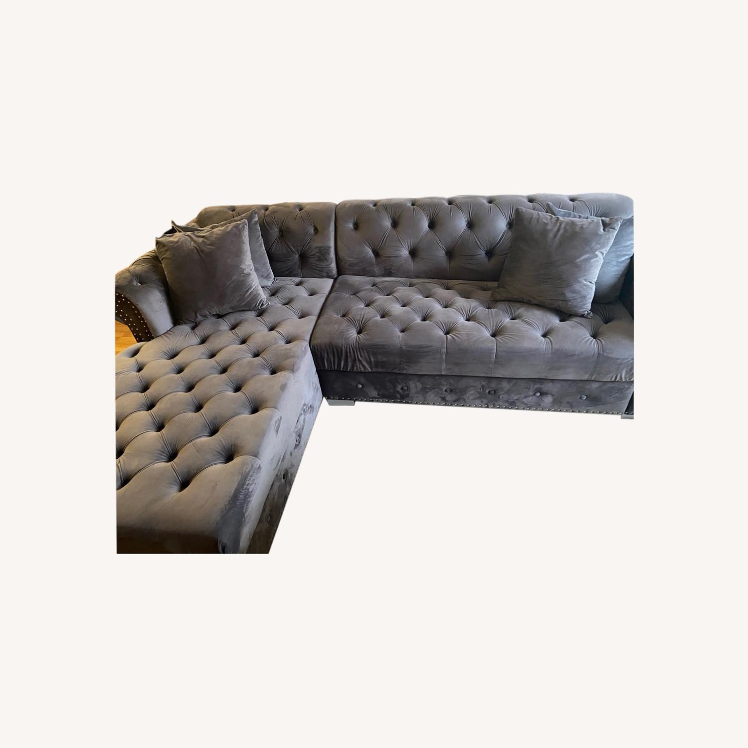 Furniture of America Grey Velvet Sectional - image-0
