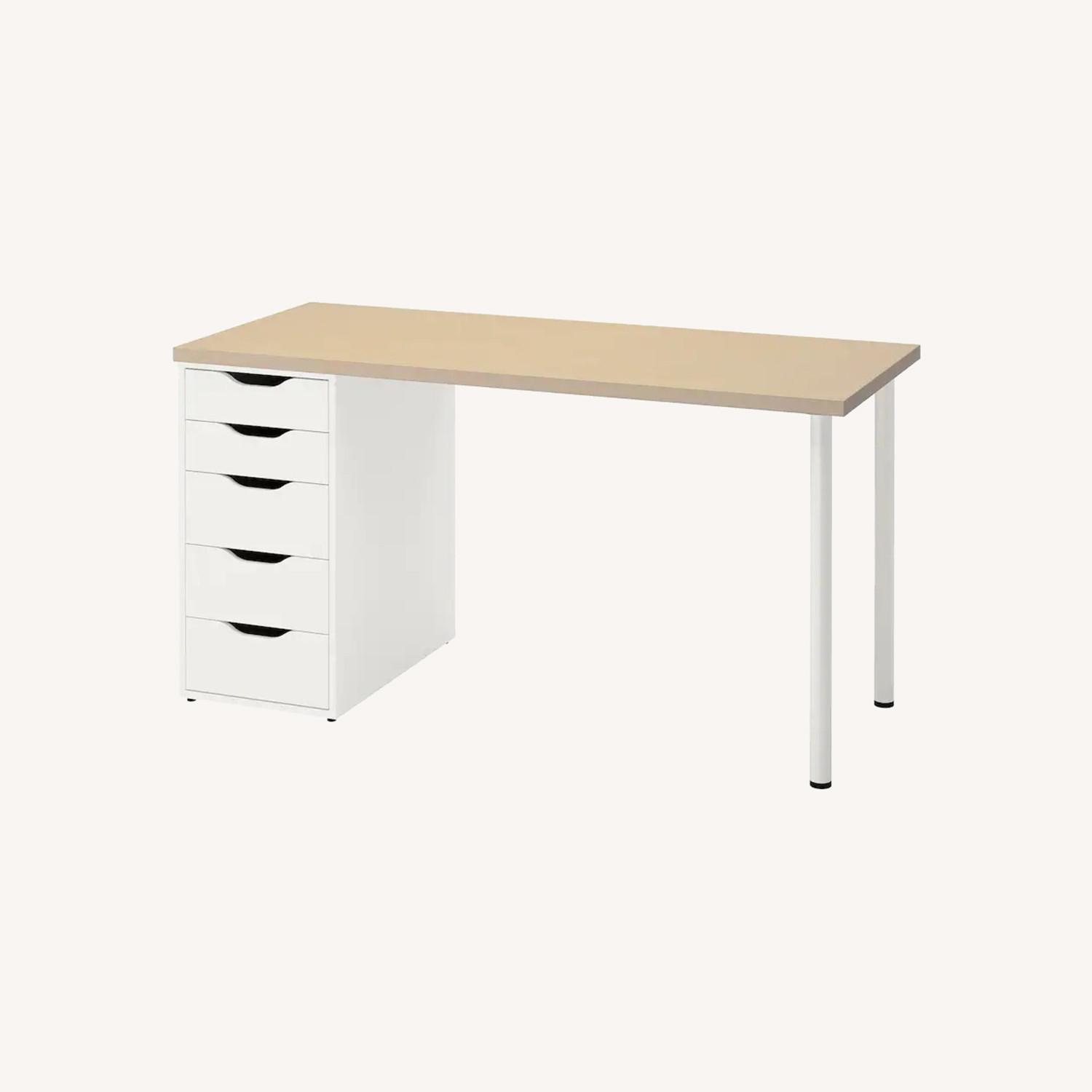 IKEA Desk with Drawers (Birch/White) - image-0
