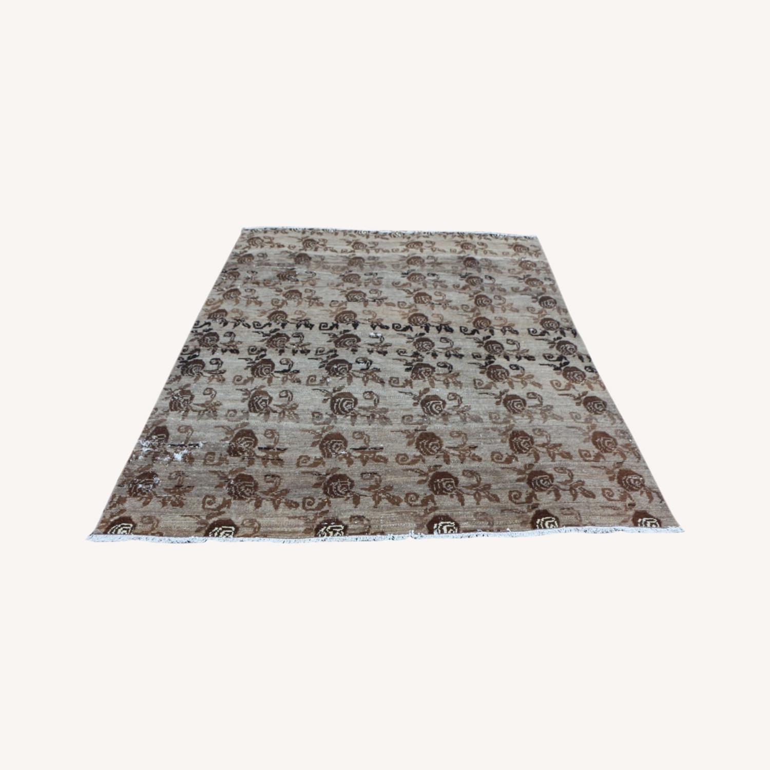 Vintage Turkish Brown Ombre Floral Handwoven Rug - image-5