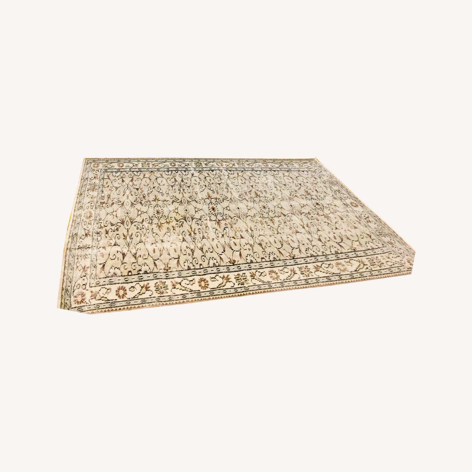 Vintage Turkish Handmade Floral Green Rug - image-3