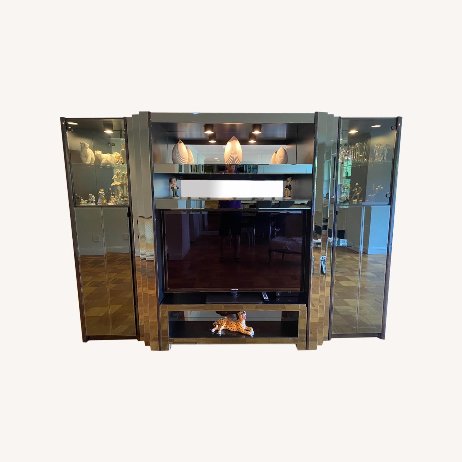 Smoked Mirrored Glass Entertainment Center AptDeco