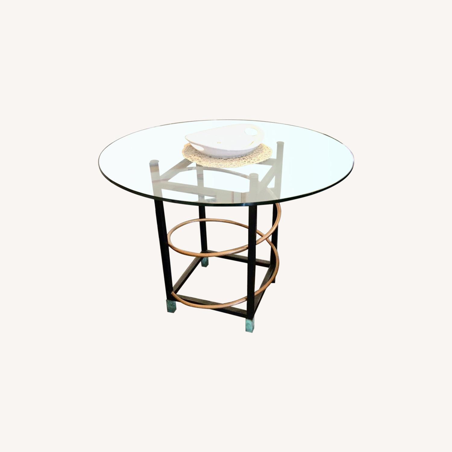 Steel Pedestal Table with Glass Top AptDeco