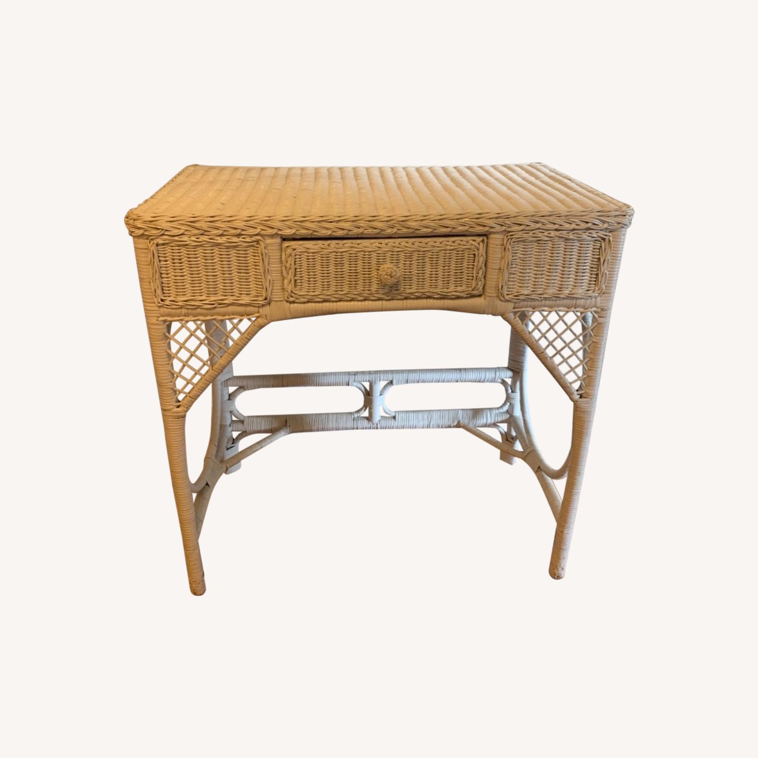 White Wicker Side Table - image-0