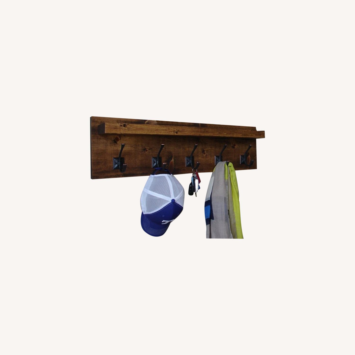 Solid Wood Floating Shelf with Coat Hooks AptDeco