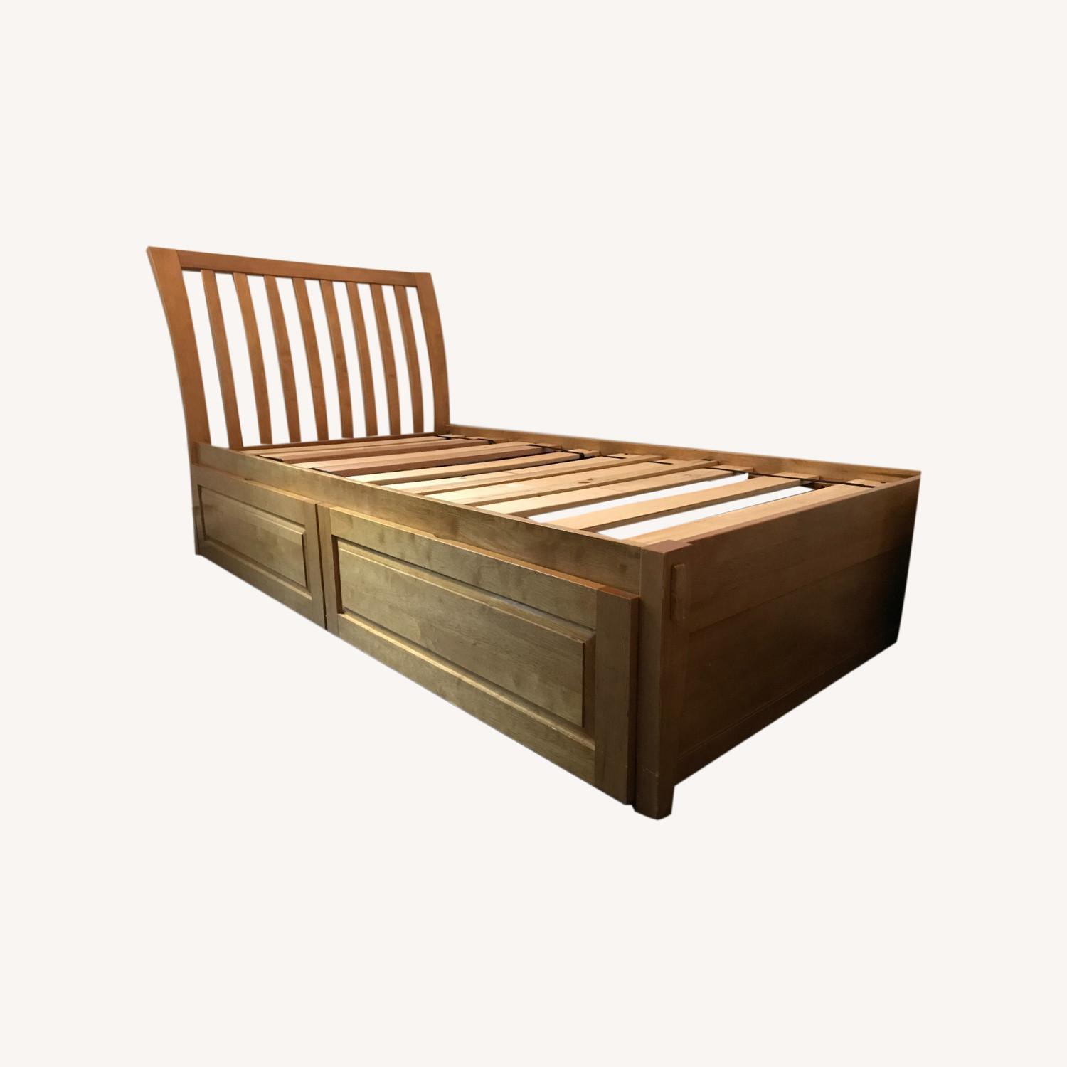 Solid Hardwood Twin Bed with Rolling Drawers - image-0