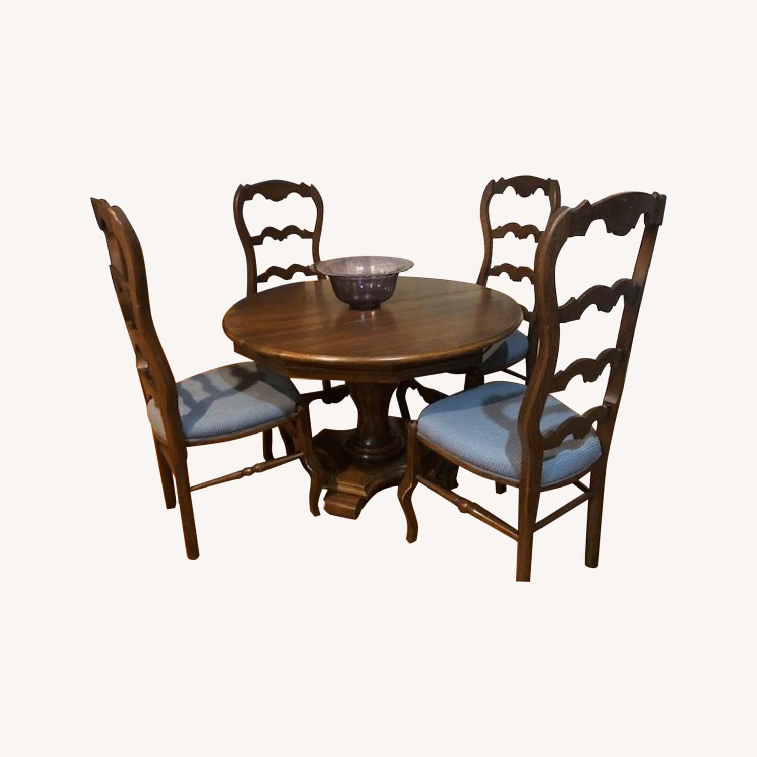 Antique Oak Dining Set with 4 Ladderback Chairs - AptDeco