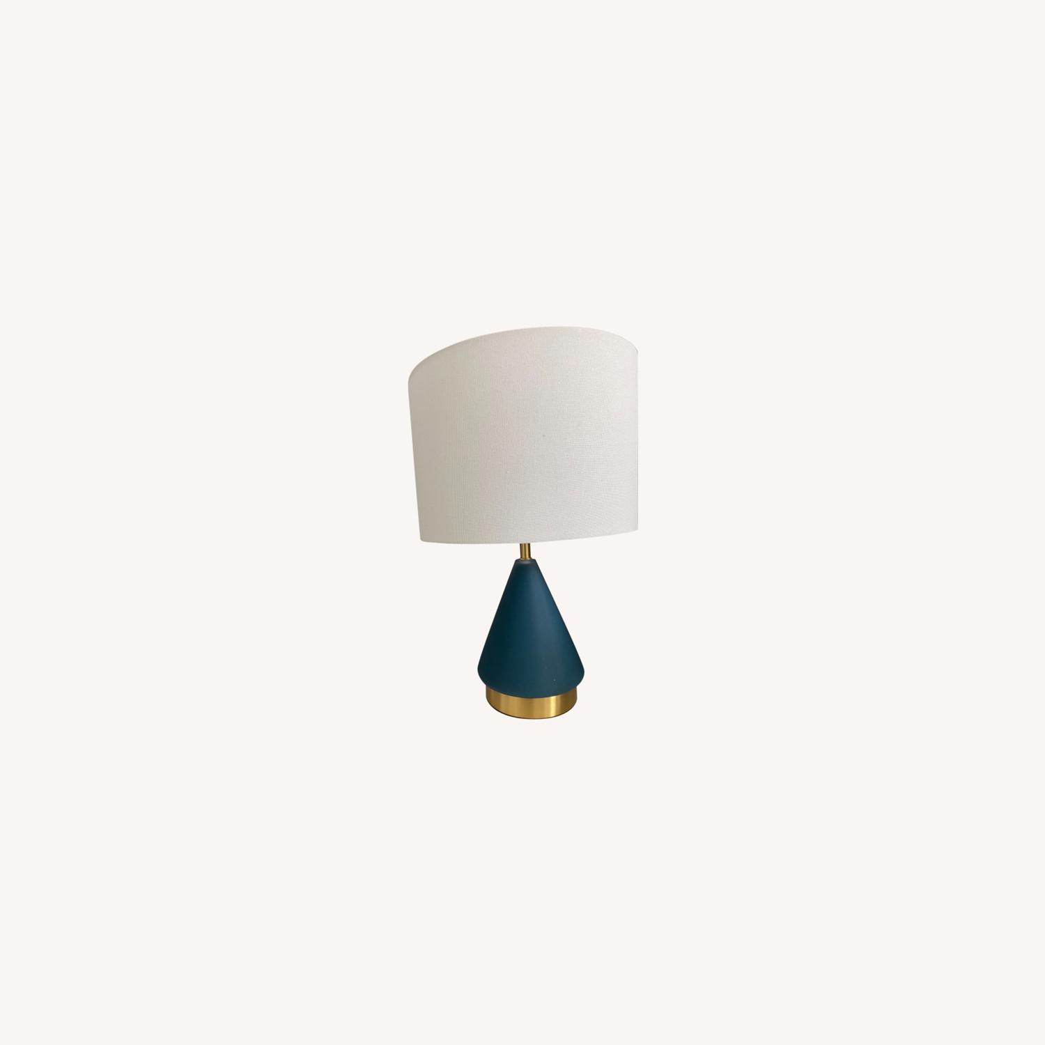Set of West Elm Table Lamps, Blue/Brass AptDeco
