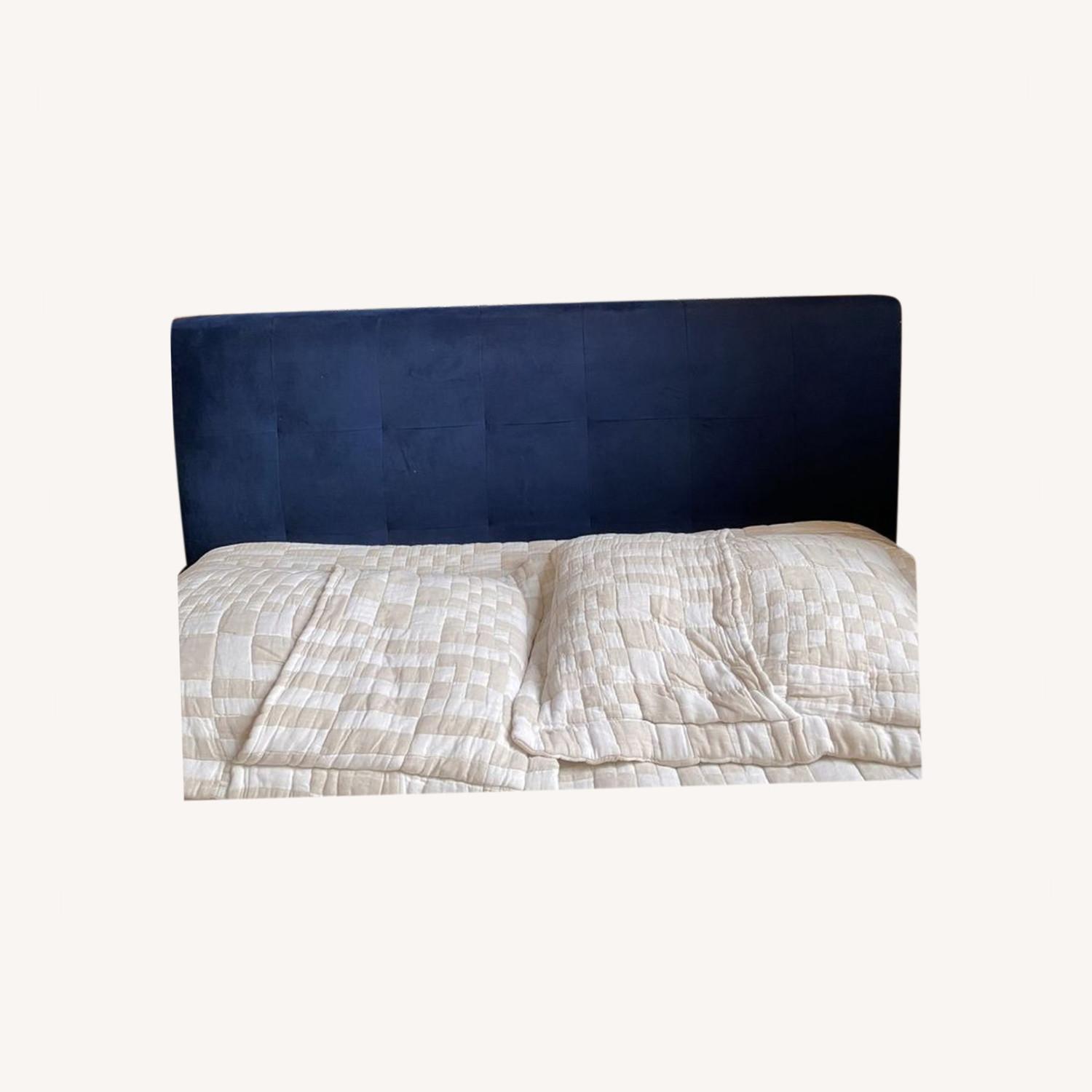 West Elm Blue Velvet Headboard AptDeco