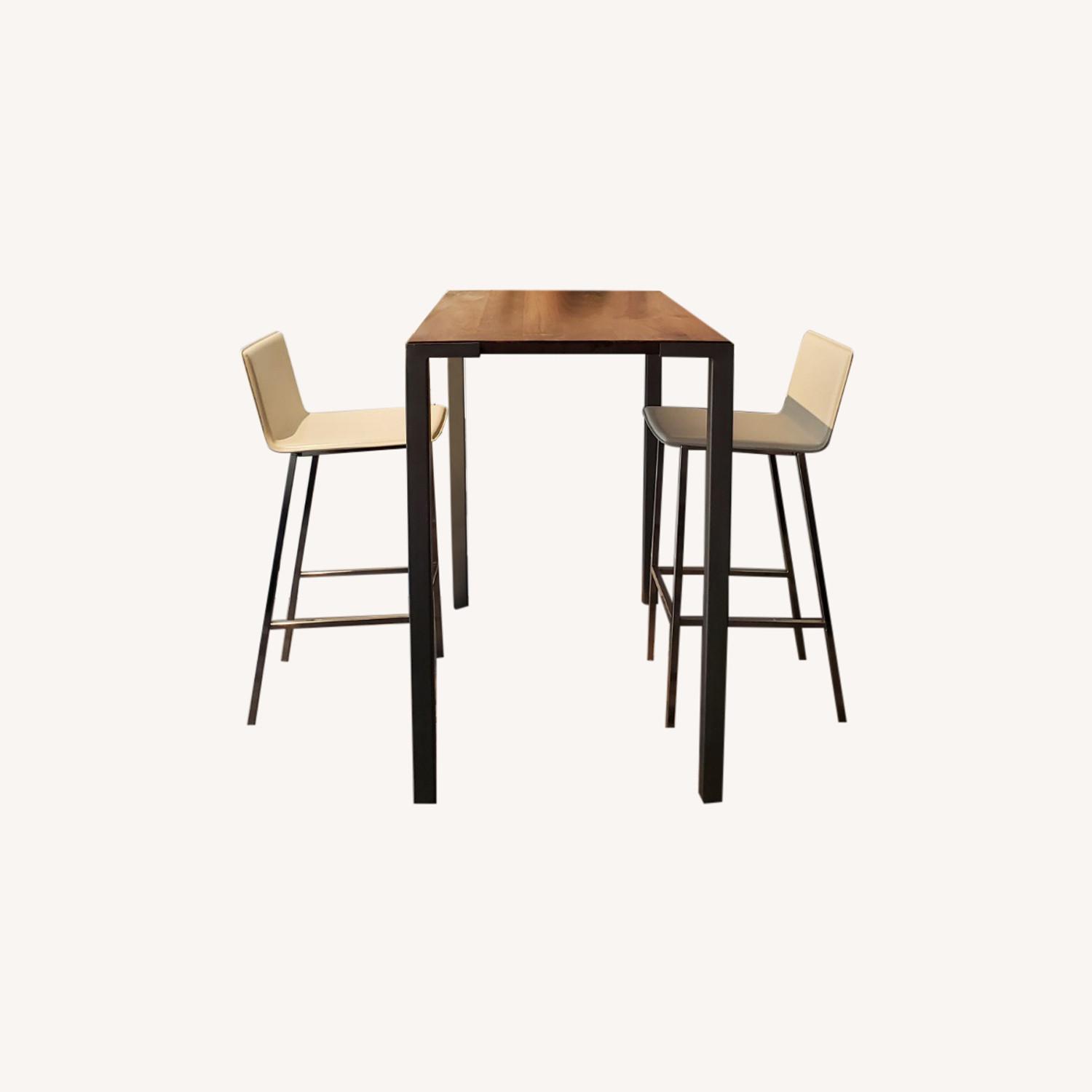 CB2 42" Stilt Table + Phoenix Bar Stools - image-0