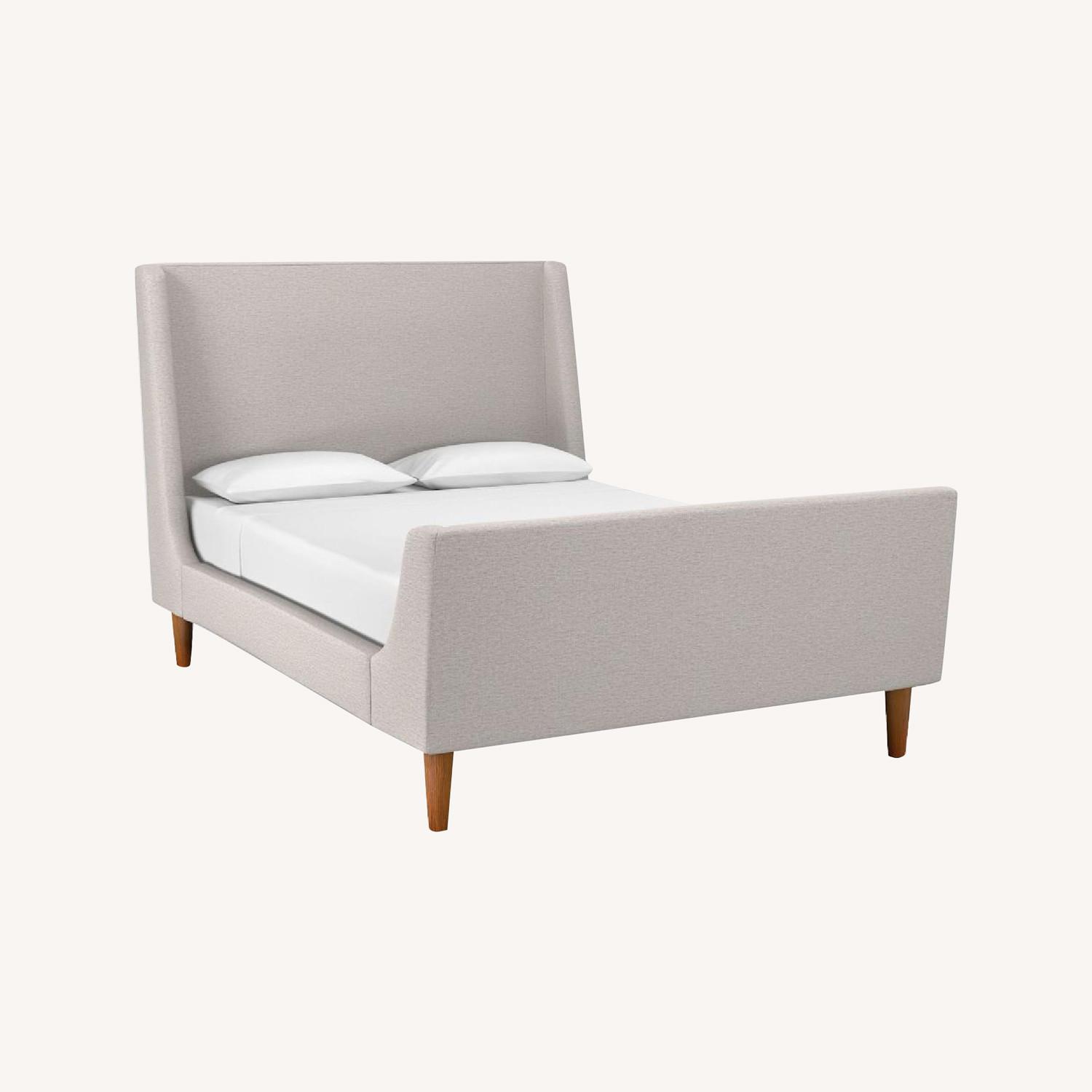 West Elm Upholstered MidCentury Queen Bed w/ Wood Slats AptDeco