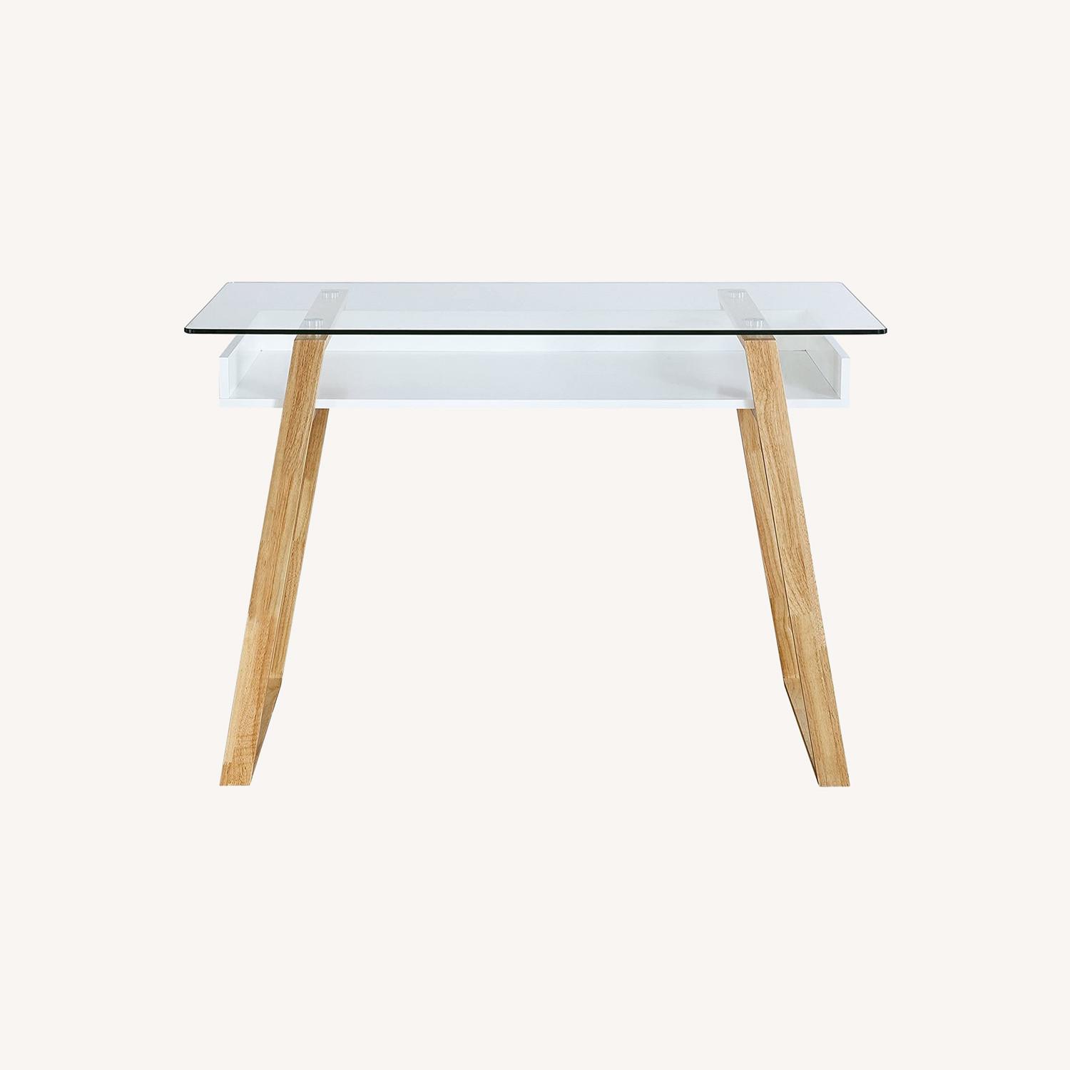 43" Mid-Century Modern Glass Desk with Bamboo Legs - image-0