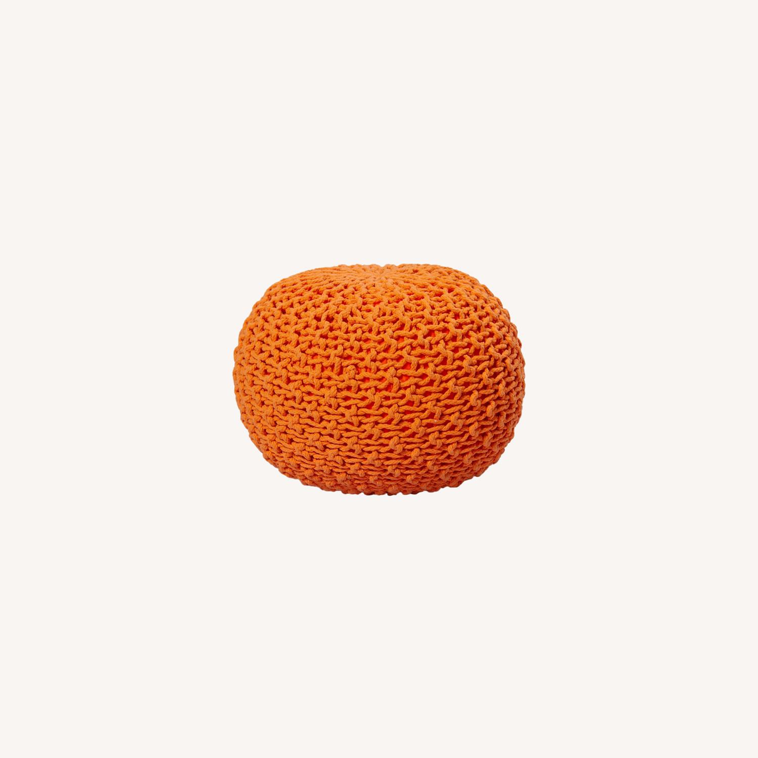 Knitted Round Dots 100% Cotton Ottoman Orange Pouf - image-6