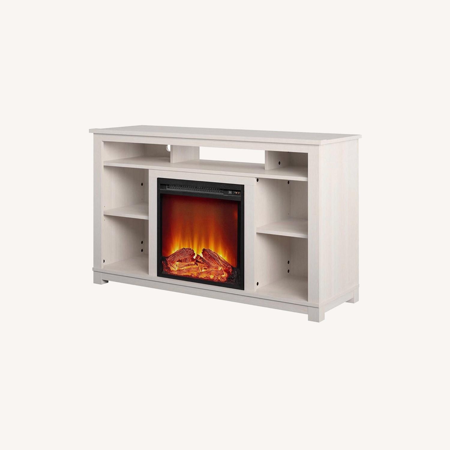 Ameriwood Fireplace 55", Ivory Pine TV Stand AptDeco
