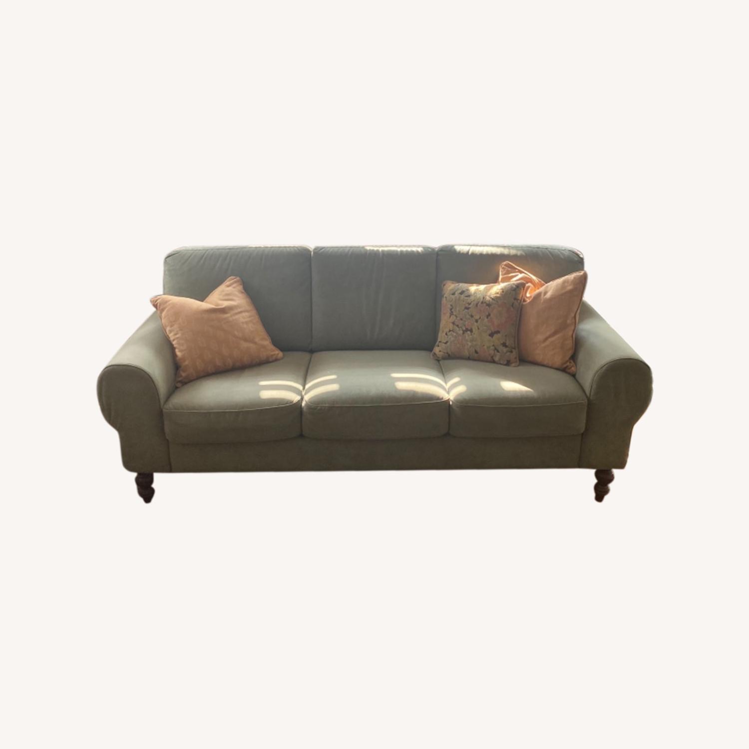 Ethan Allen Sage Green Micro-suede Sofa - image-0