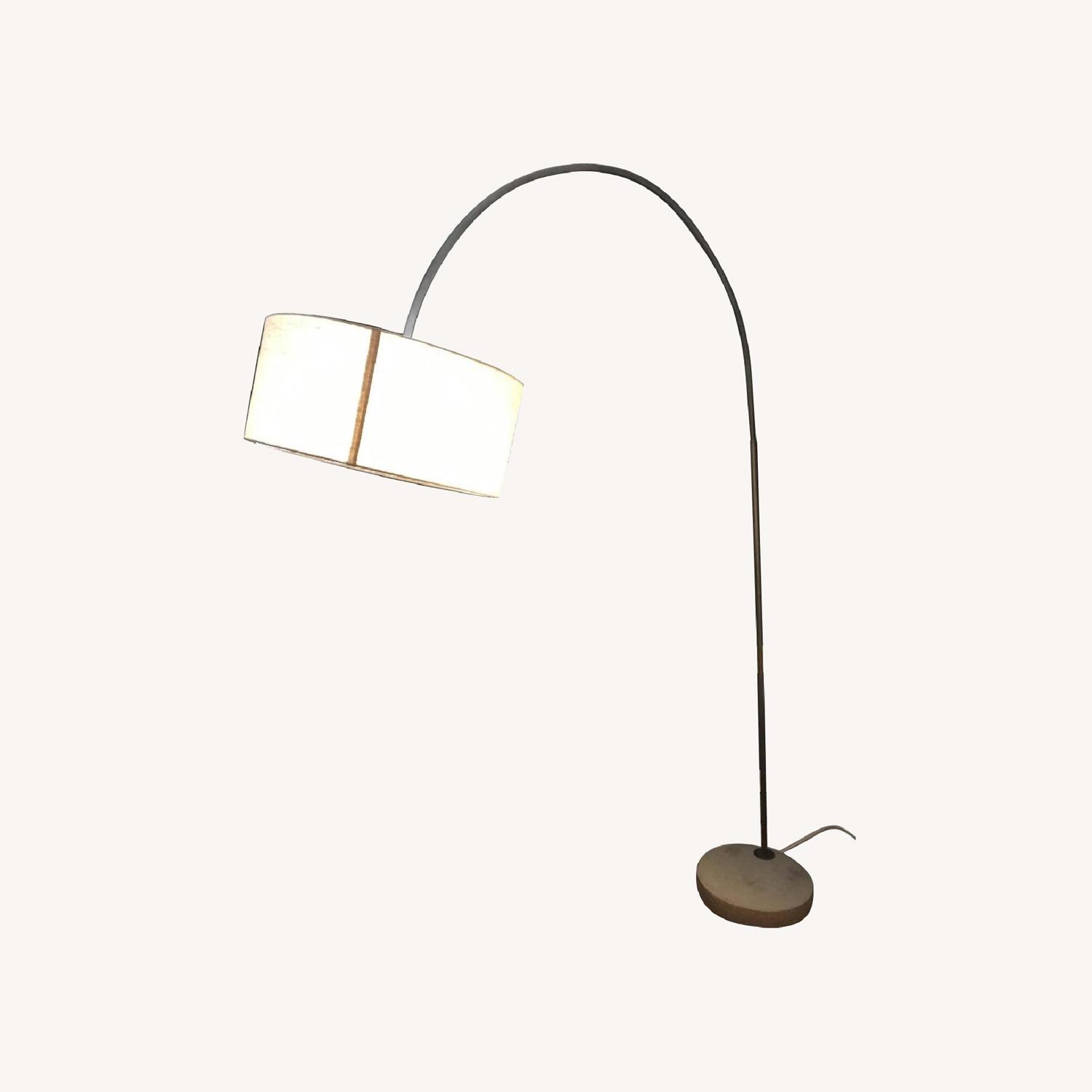 CB2 Arched Floor Lamp Beige Shade Concrete Base AptDeco