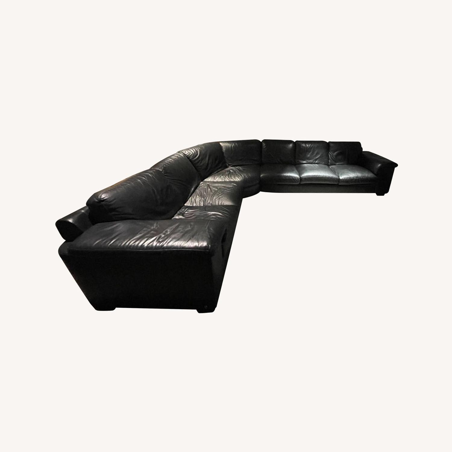 Natuzzi Black Leather 3 piece Sectional Sofa AptDeco