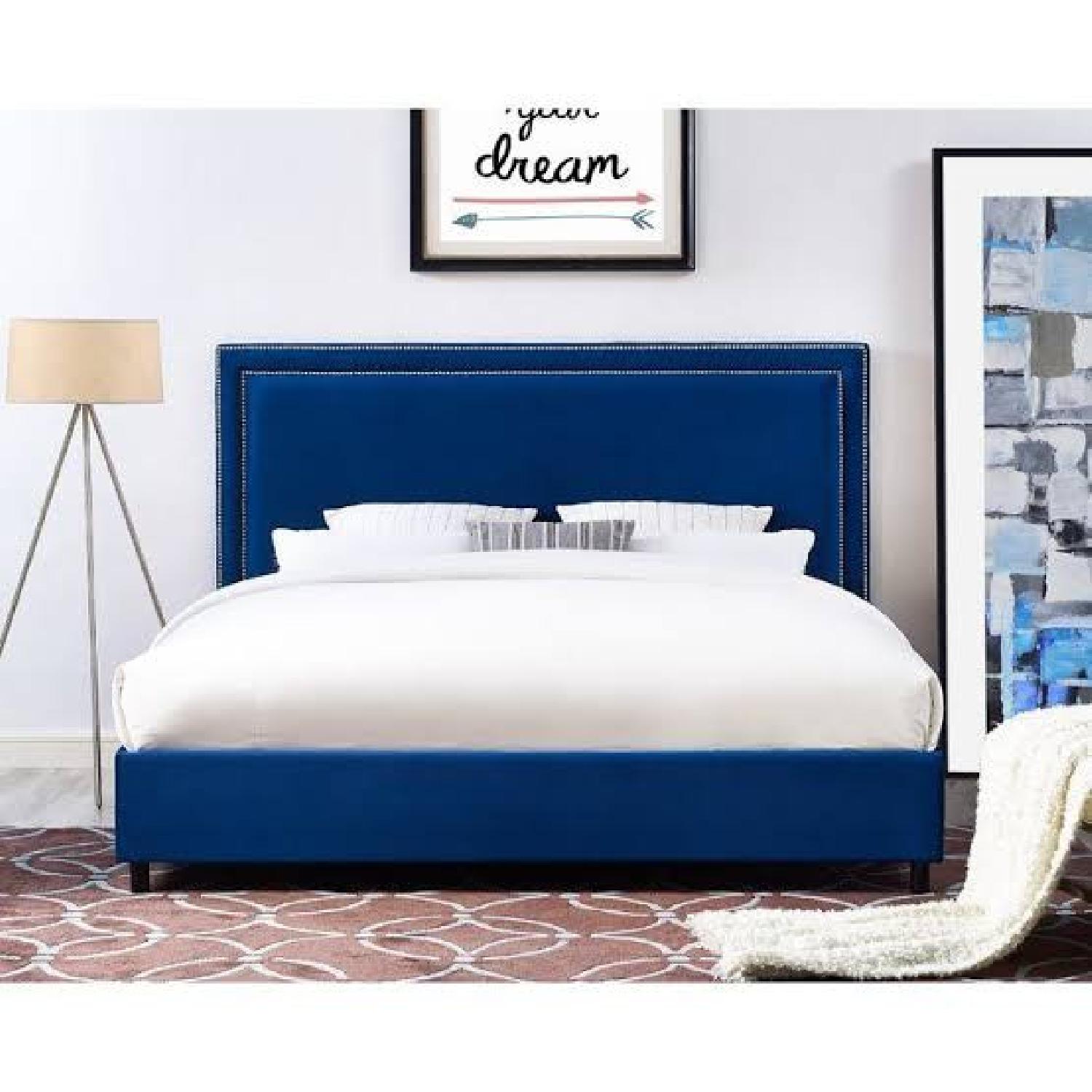 TOV Furniture Blue Velvet Queen Bed with Studs - image-5