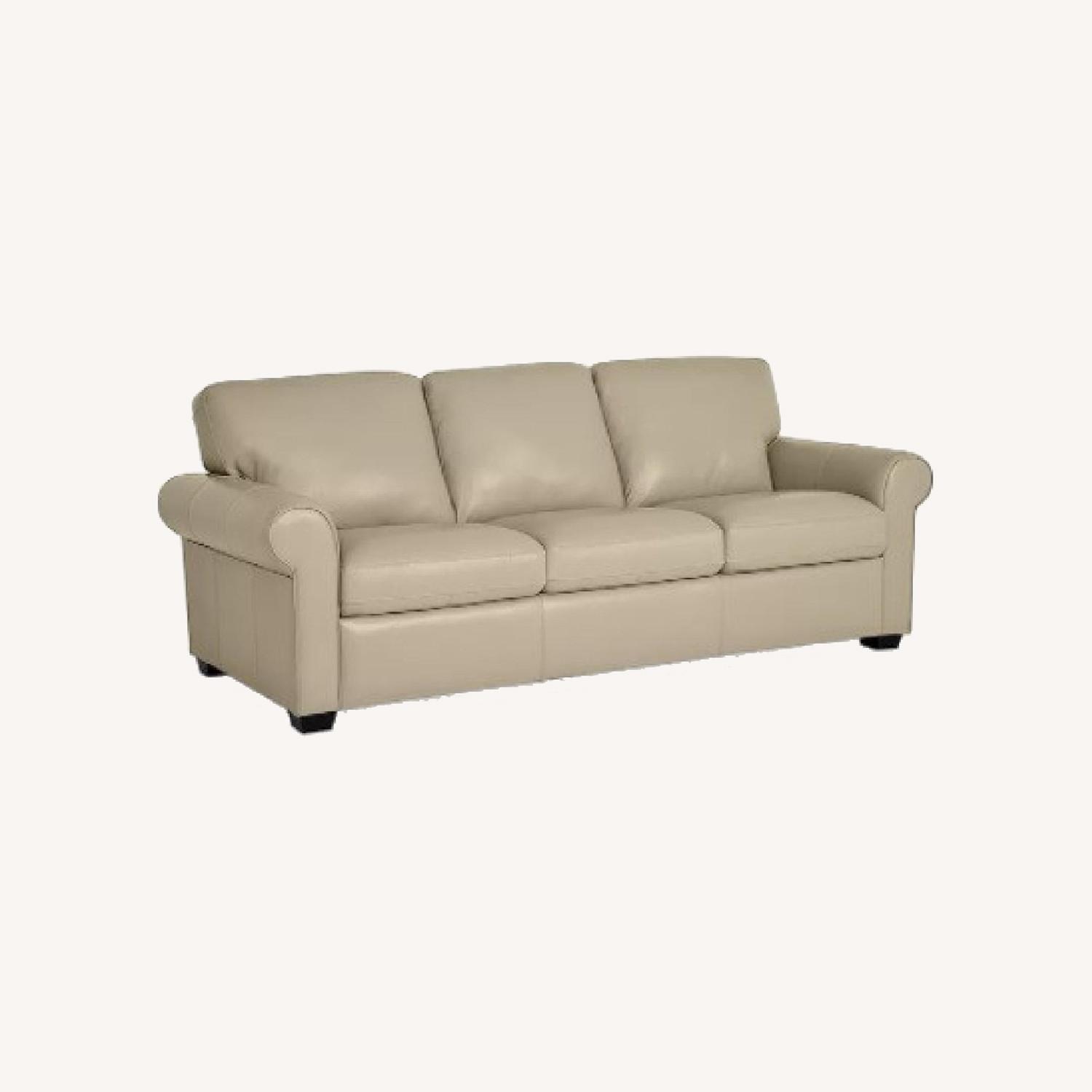 Macy's Beige Leather Sofa AptDeco