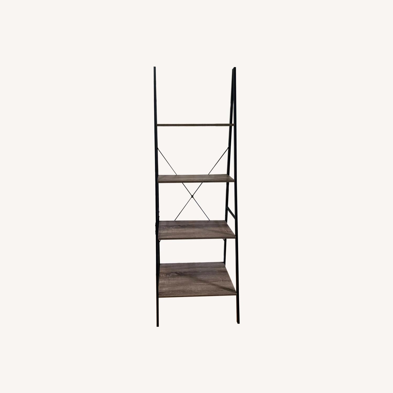 4Tier Gray Wood Ladder Shelf Bookcase AptDeco