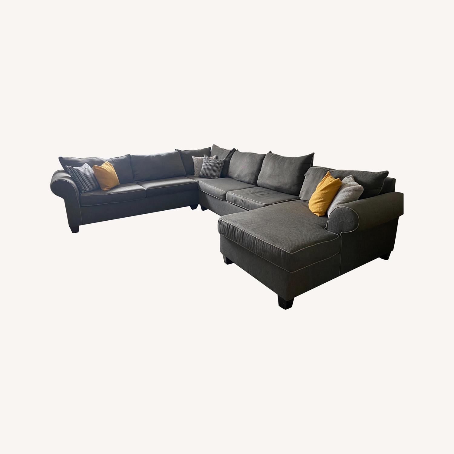 Bob's Discount Sectional Sofa In Dark Grey Fabric Finish AptDeco