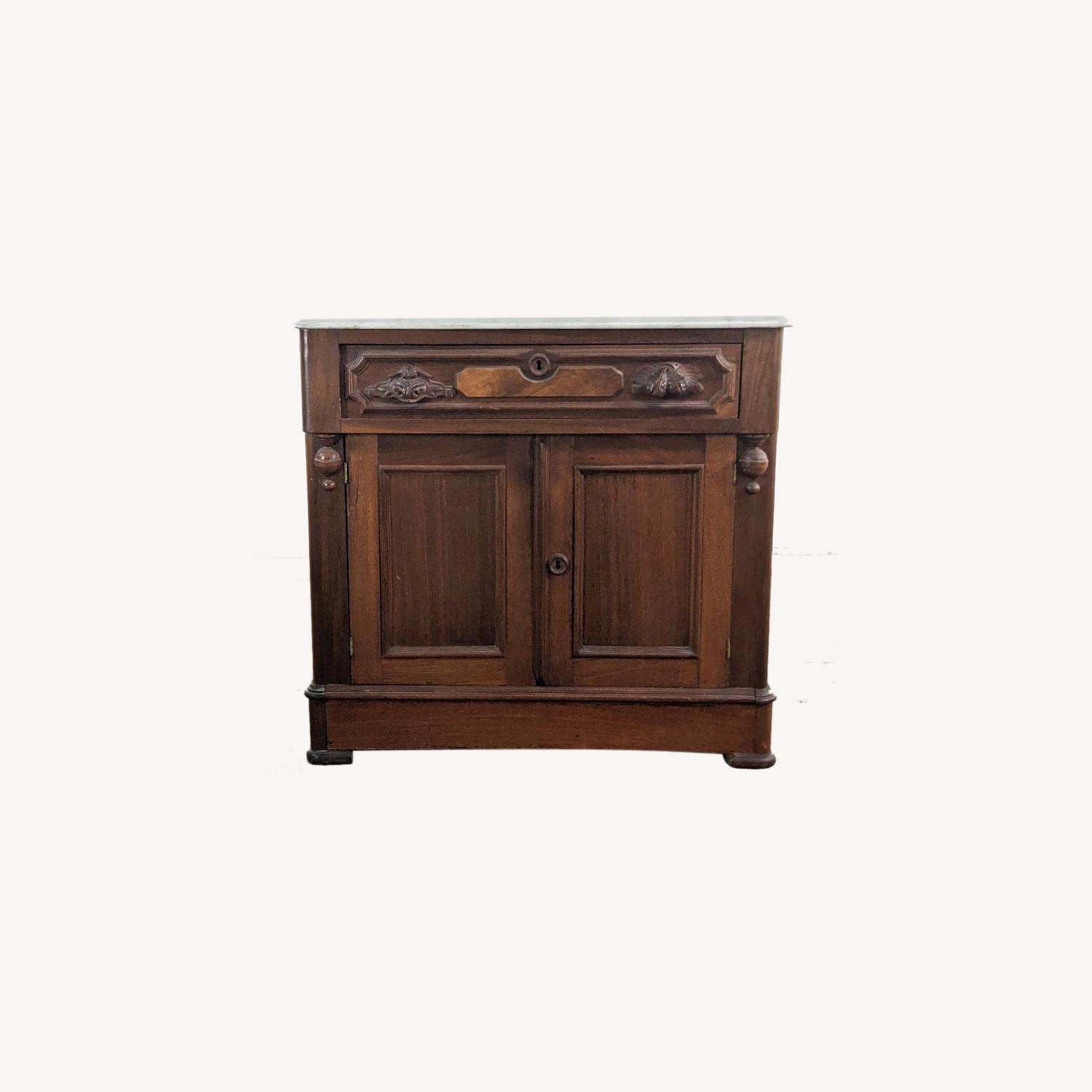 Antique Victorian Marble Top Commode Cabinet - image-0