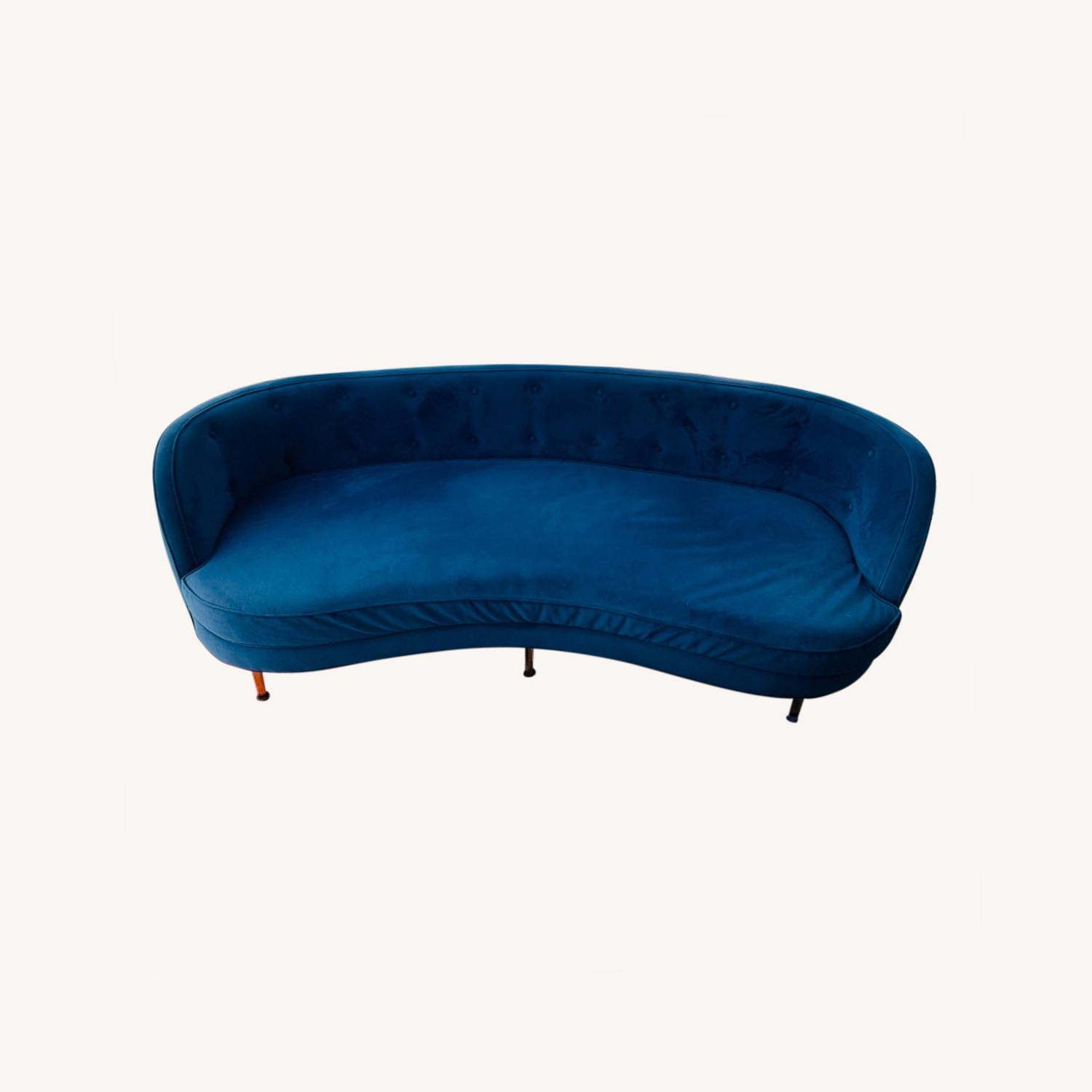 St Tropez Curved Blue Velvet Sofa AptDeco