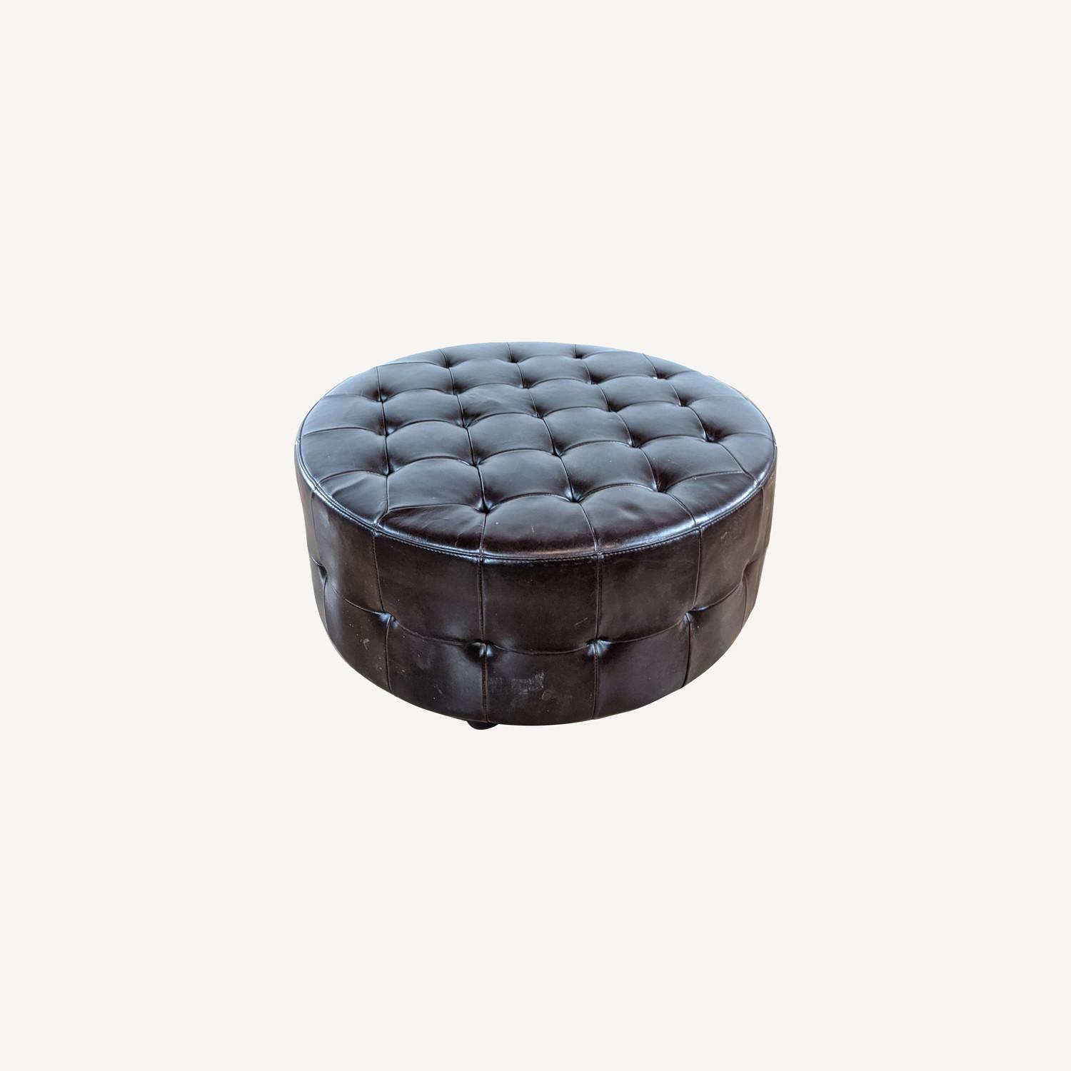 Brown Leather Ottoman - image-0