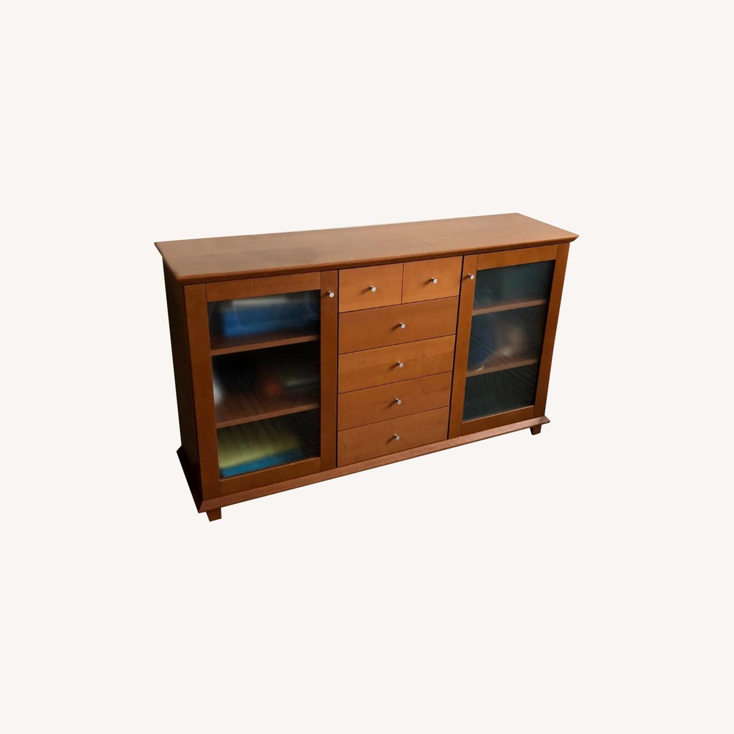 Wood Cherry and Glass Credenza - image-0