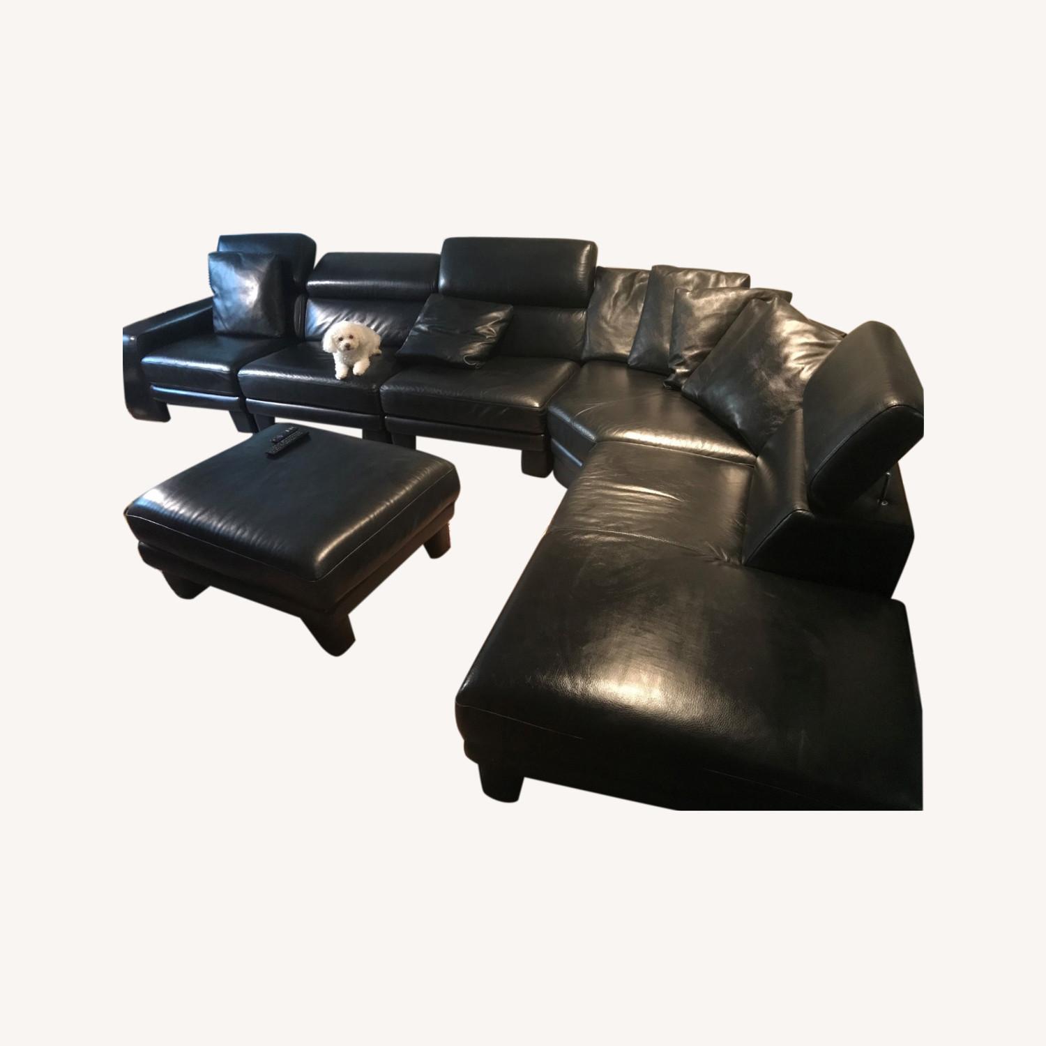 Natuzzi Modern Italian Black Leather Sectional - image-0