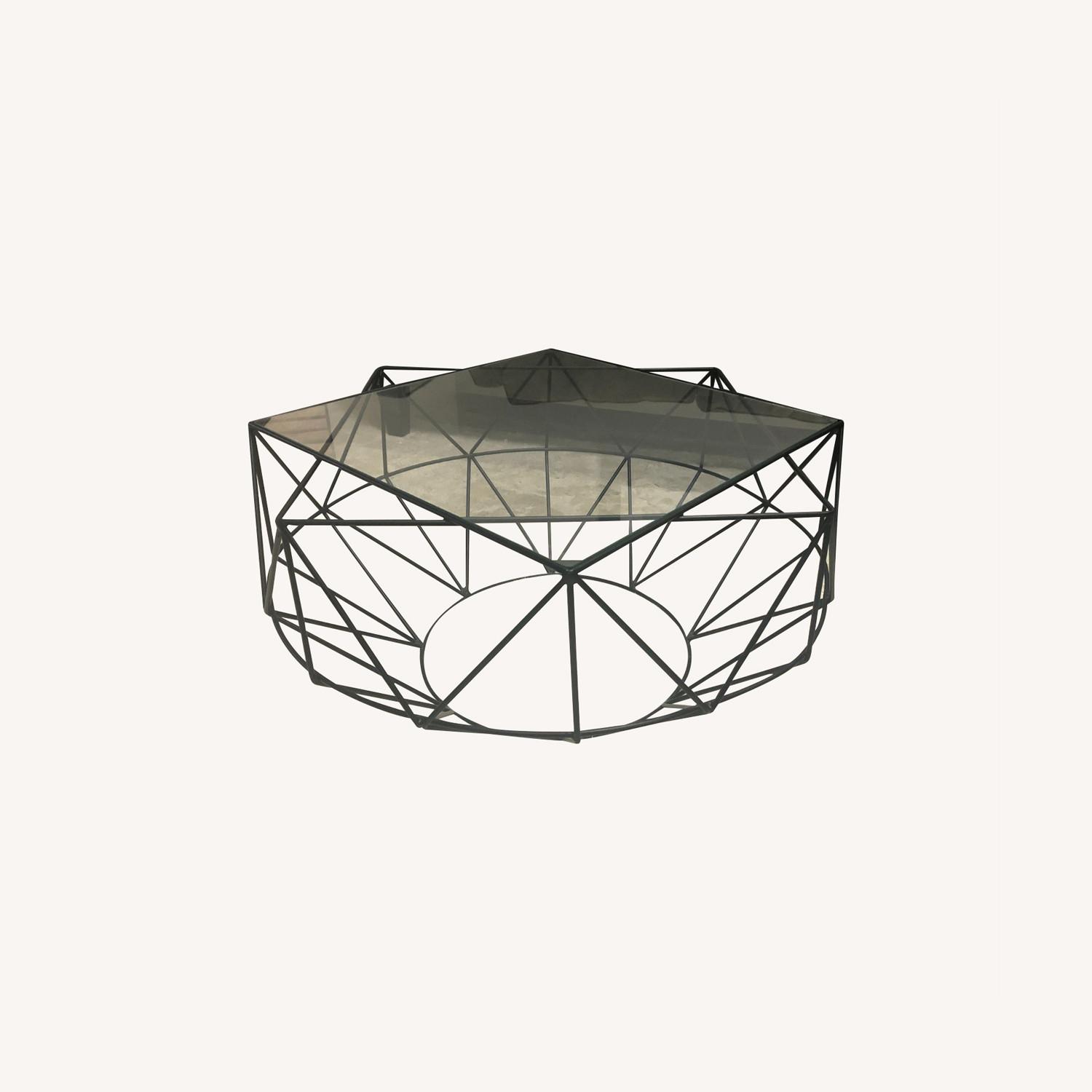 West Elm Black Glass Top Geometric Coffee Table - image-8