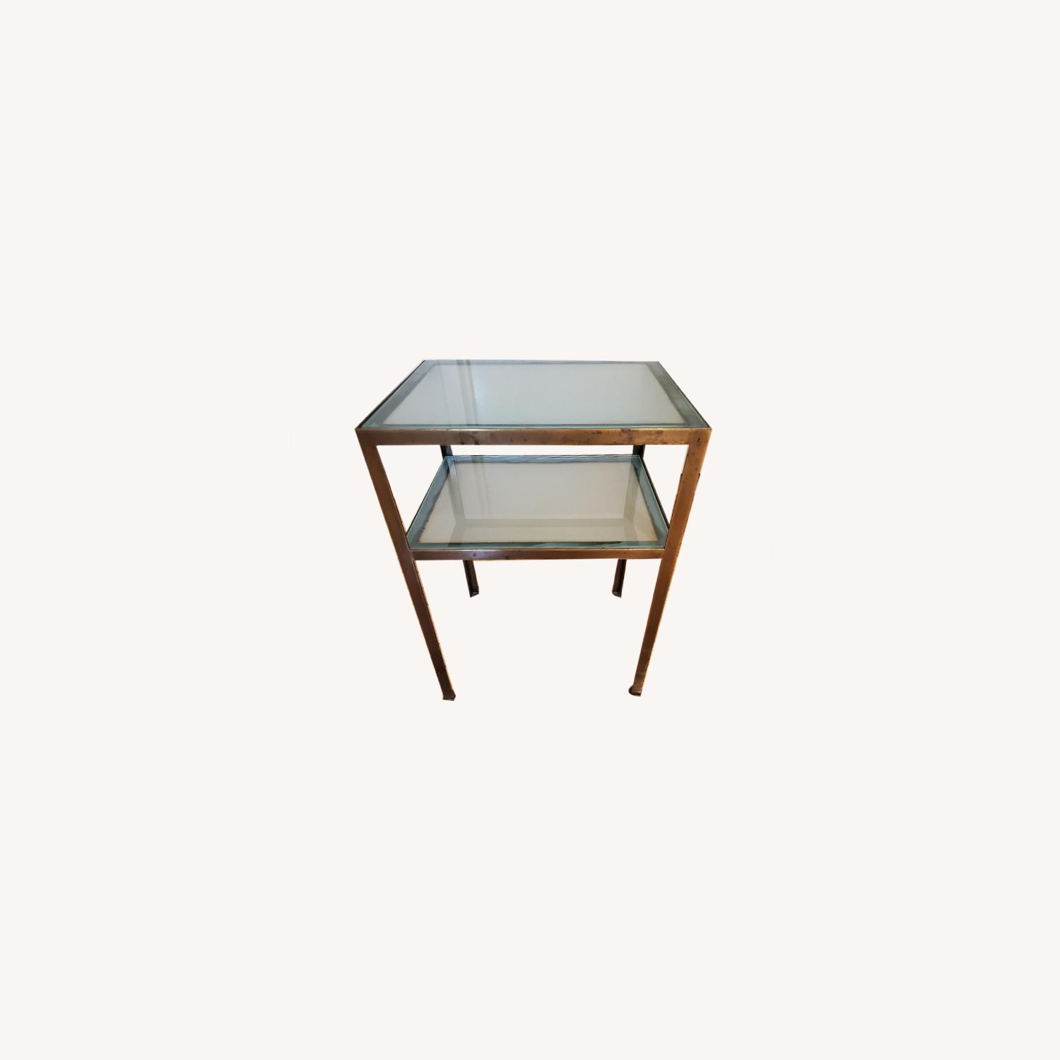 Small two-tiered Glass and Brass End Table - image-0