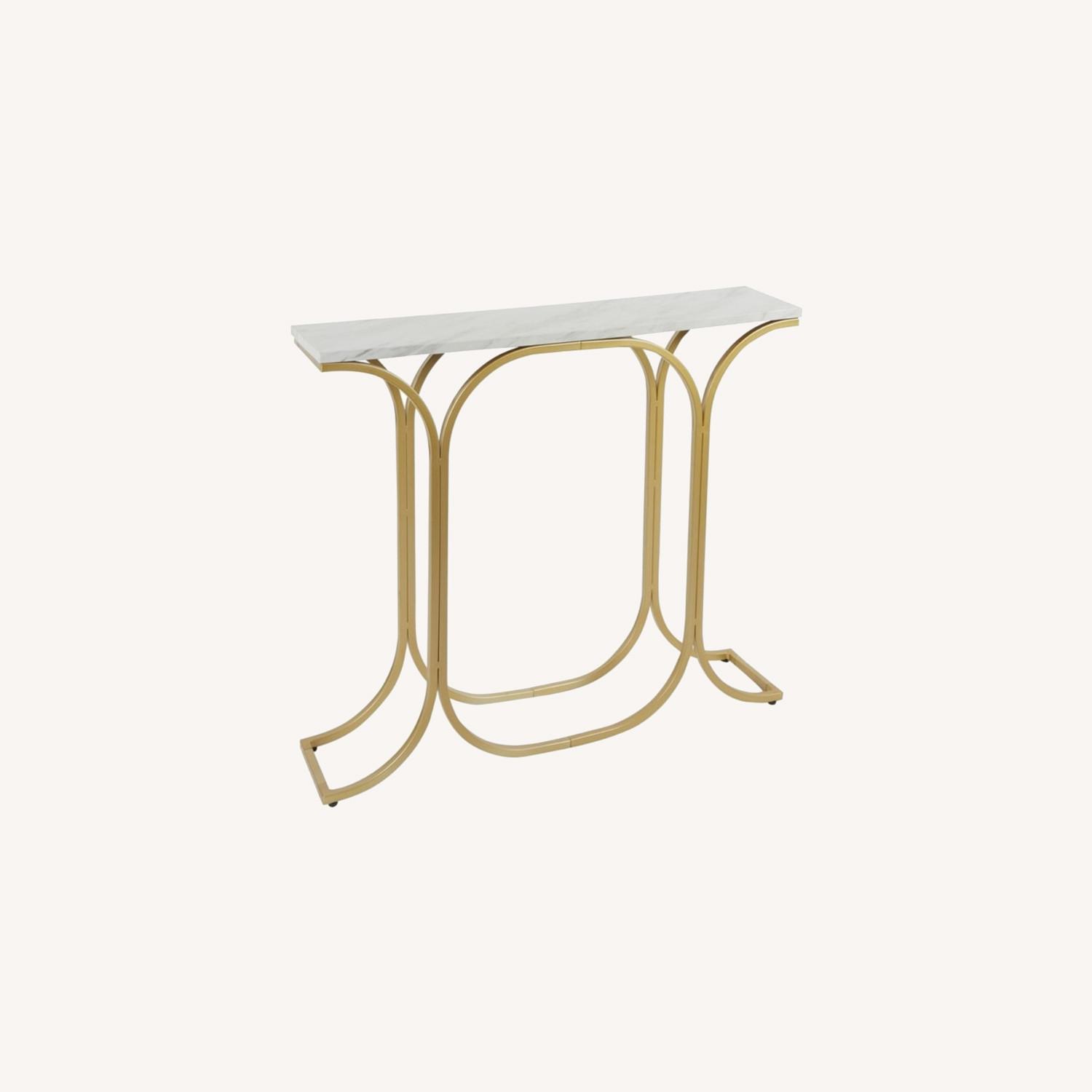 Slim Faux Marble and Gold Console Table - image-0