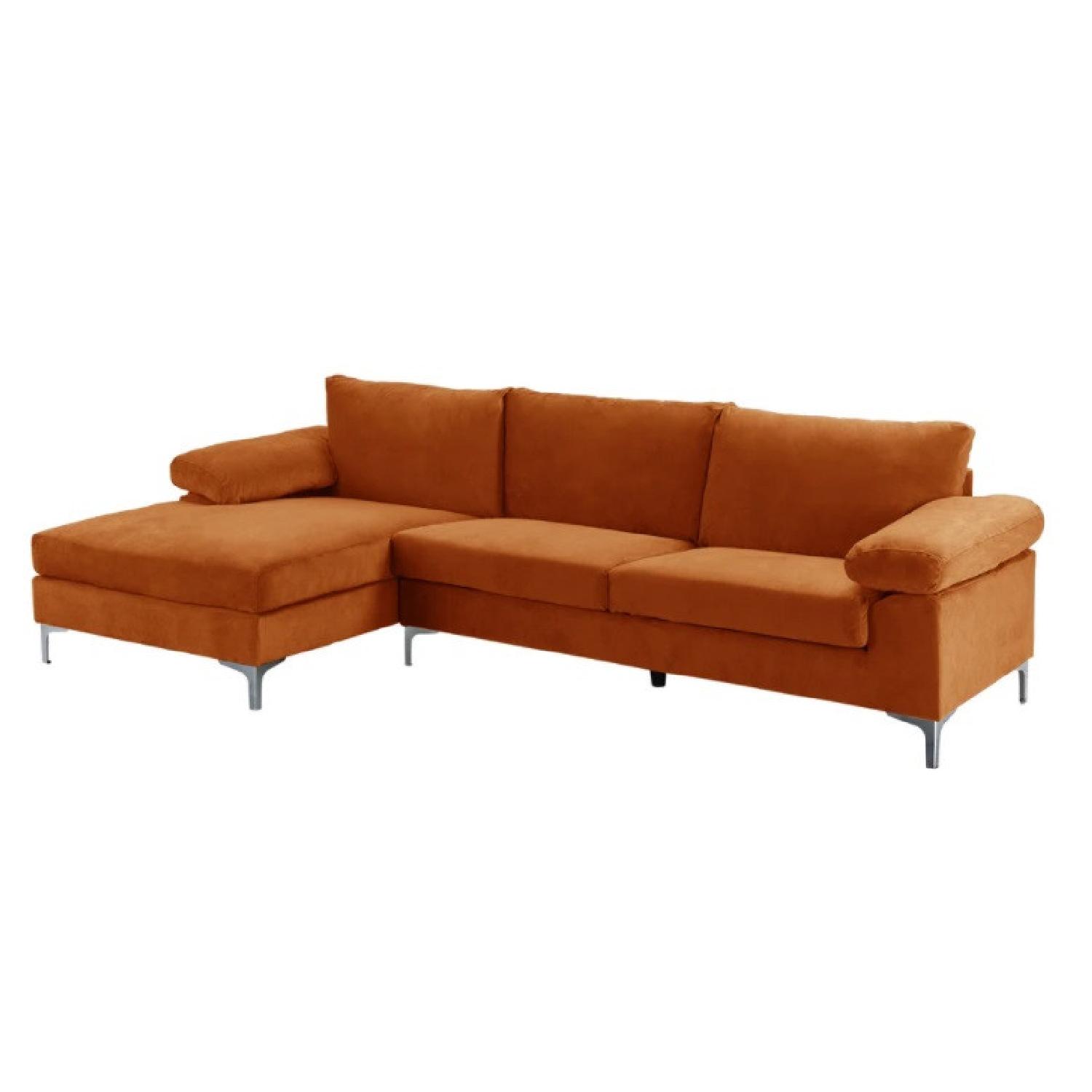 Orange Velvet Amanda Sofa w/ Chaise - AptDeco