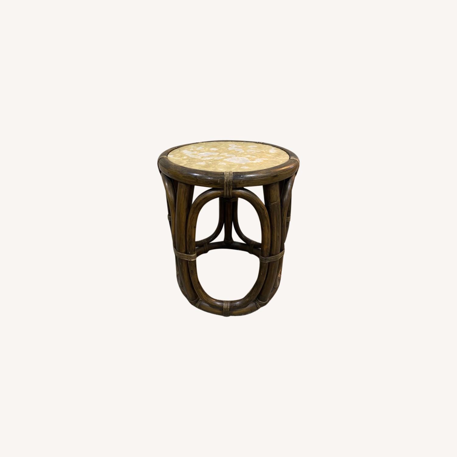 McGuire Rattan Side Table with Capiz Shell Top - image-0
