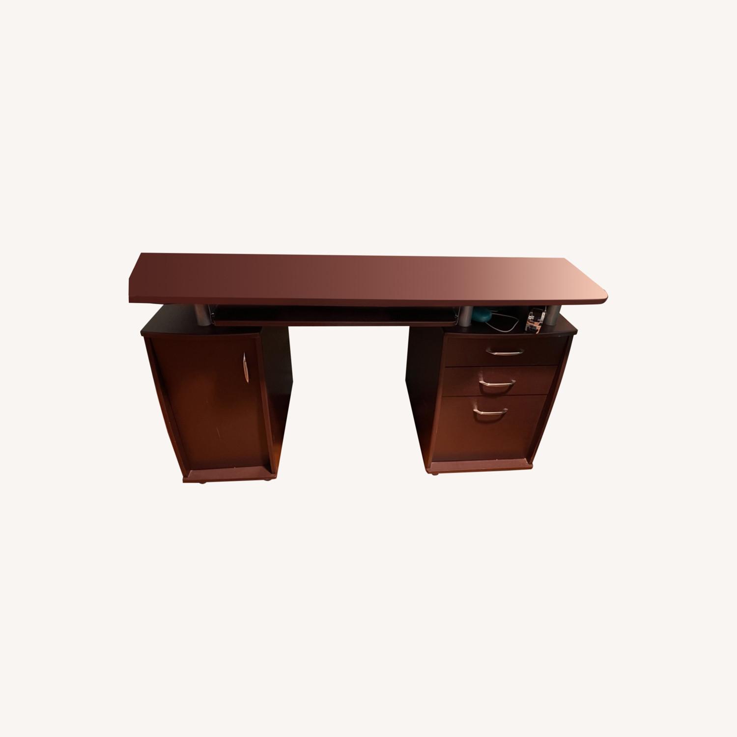 Dark Brown Desk with Shelves and Drawers AptDeco