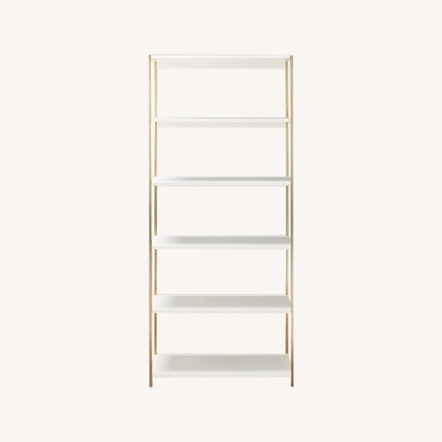 West Elm Zane Wide Bookshelf in Marble/Brass AptDeco