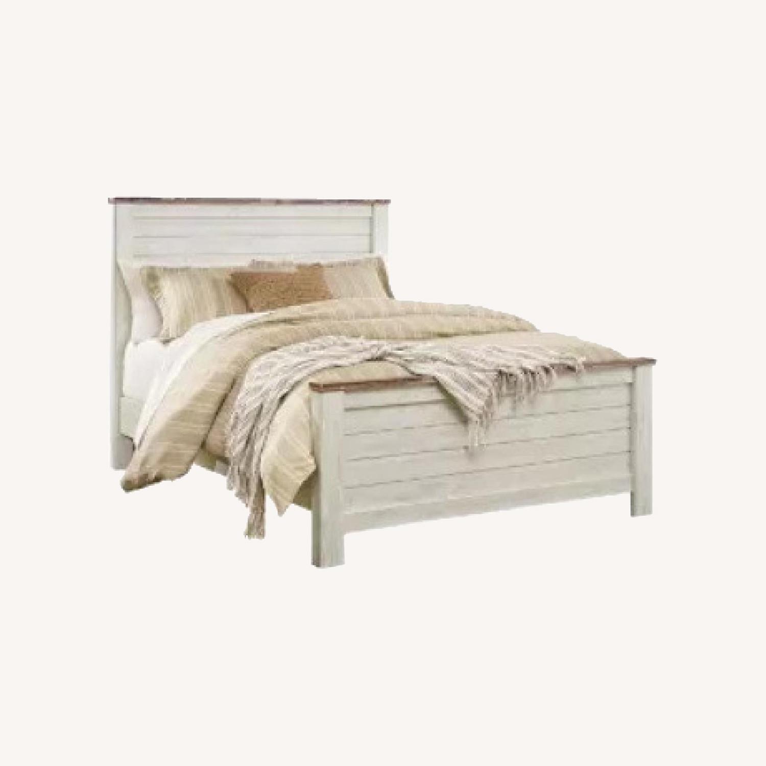 Raymour & Flanigan Two Toned Wood Rustic Bedframe AptDeco