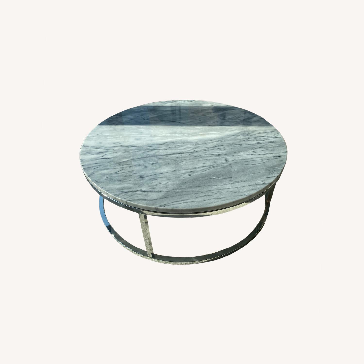 CB2 Smart Round Marble Top Coffee Table in Chrome - image-0