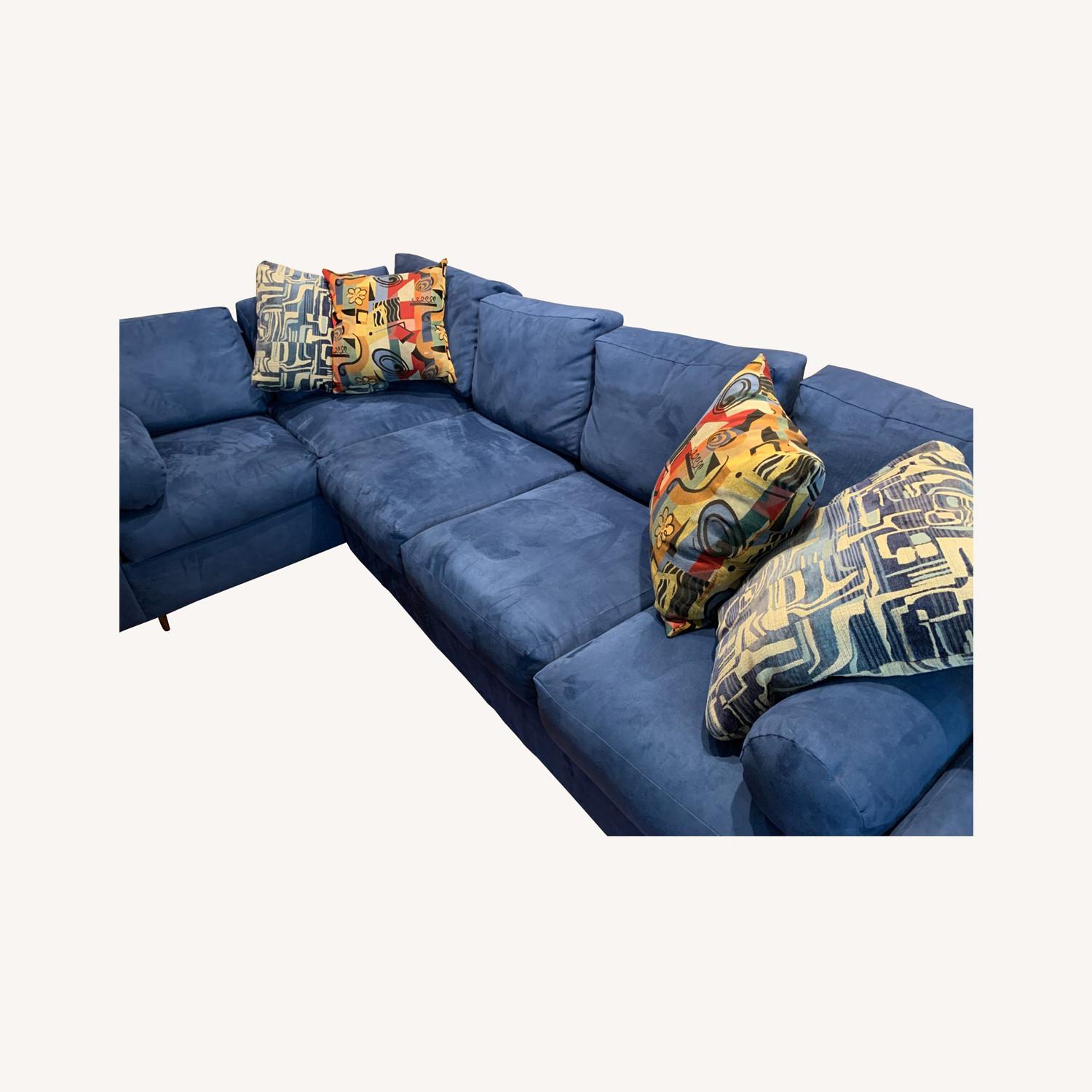 Della Robbia Blue Microfiber Sectional Sofa AptDeco