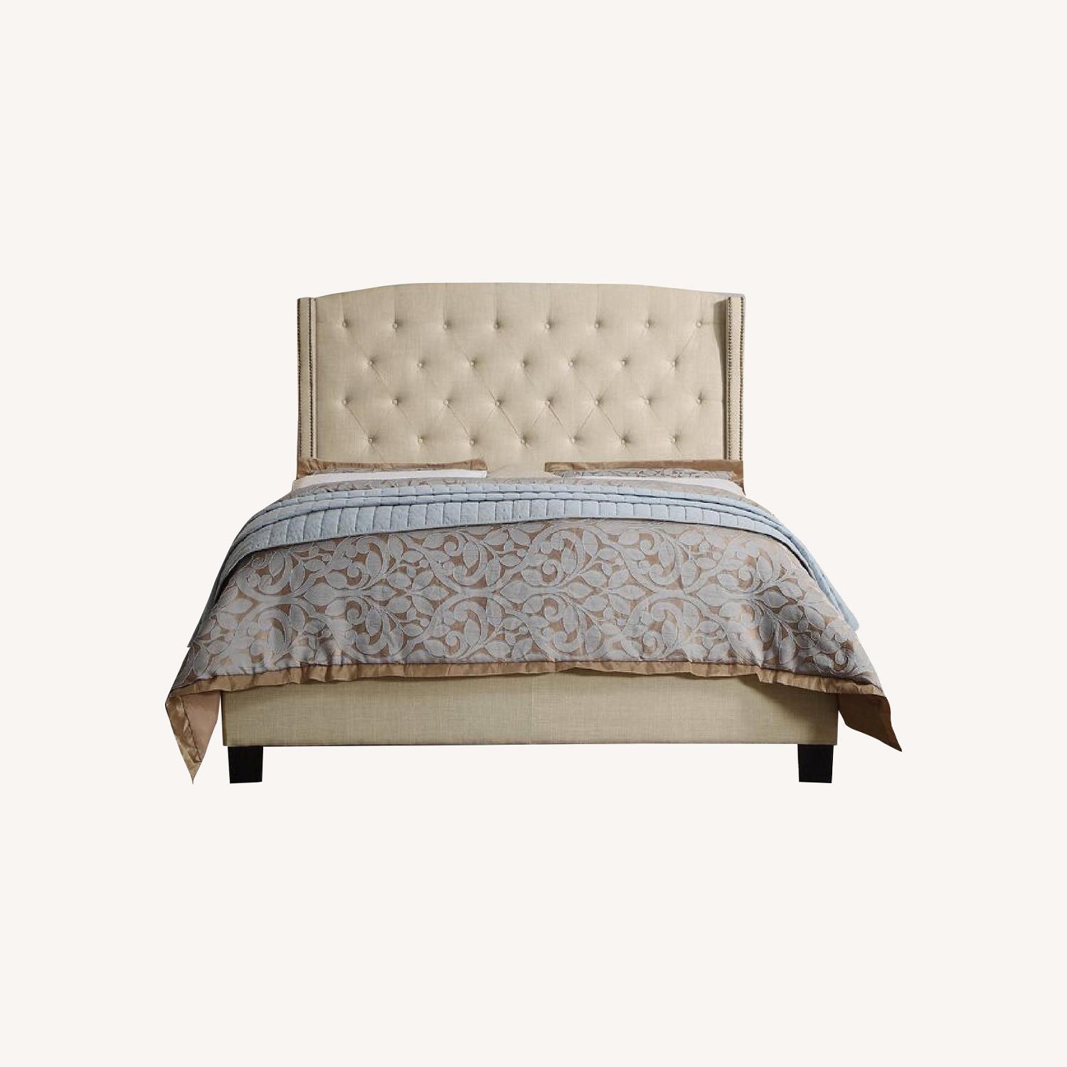 Wayfair Full Cream Upholstered Headboard and Bed AptDeco