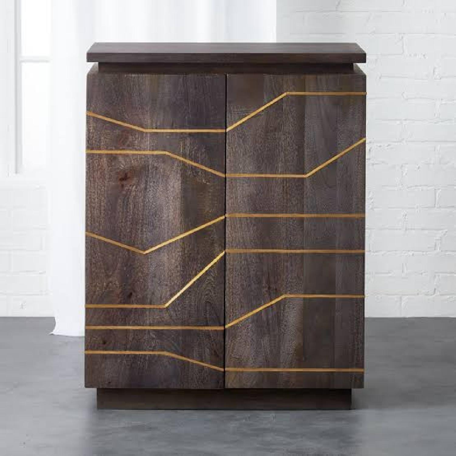 CB2 Wood Sideboard with Brass Inlay AptDeco