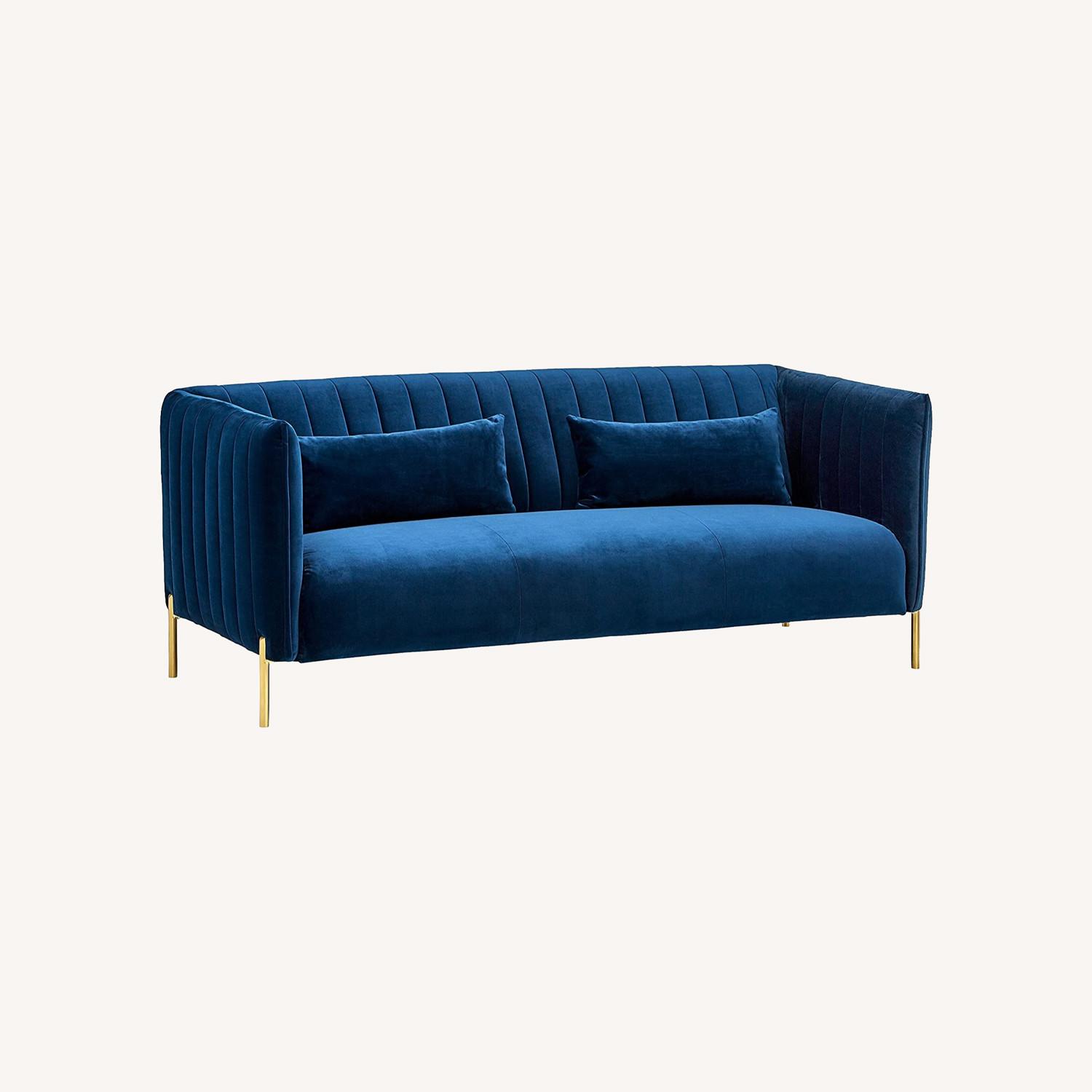Navy Blue Velvet Sofa Couch - image-0